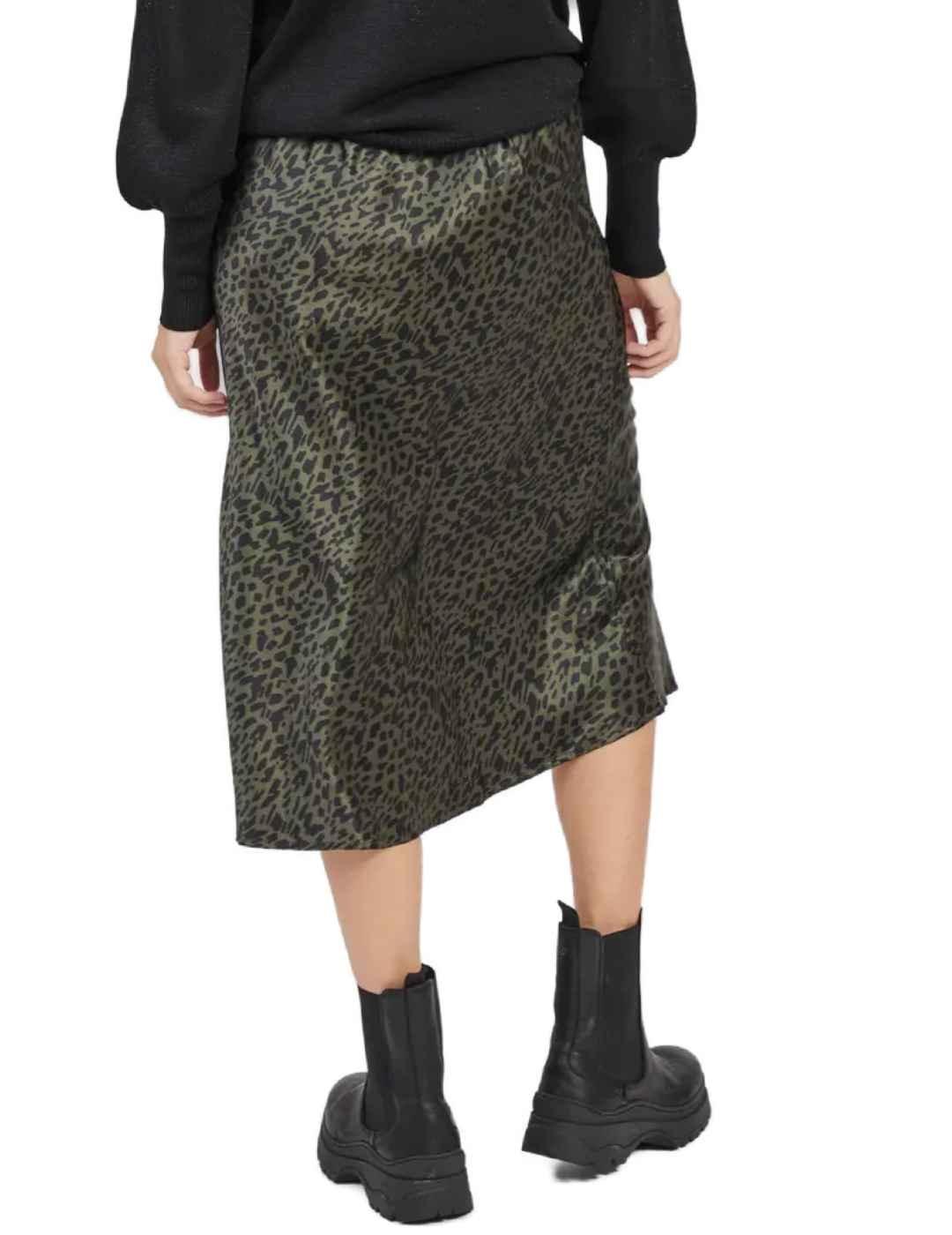 Falda Vila Yun midi verde estampado leopardo para mujer