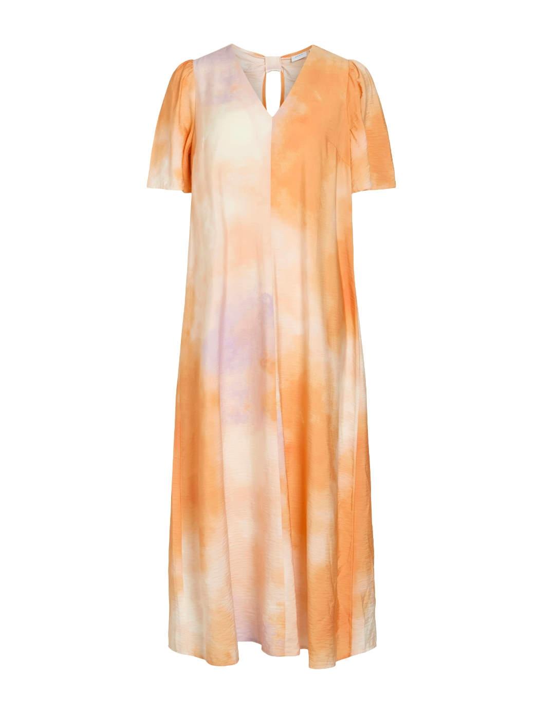 Vestido Vila Olgi largo naranja  manga corta para mujer