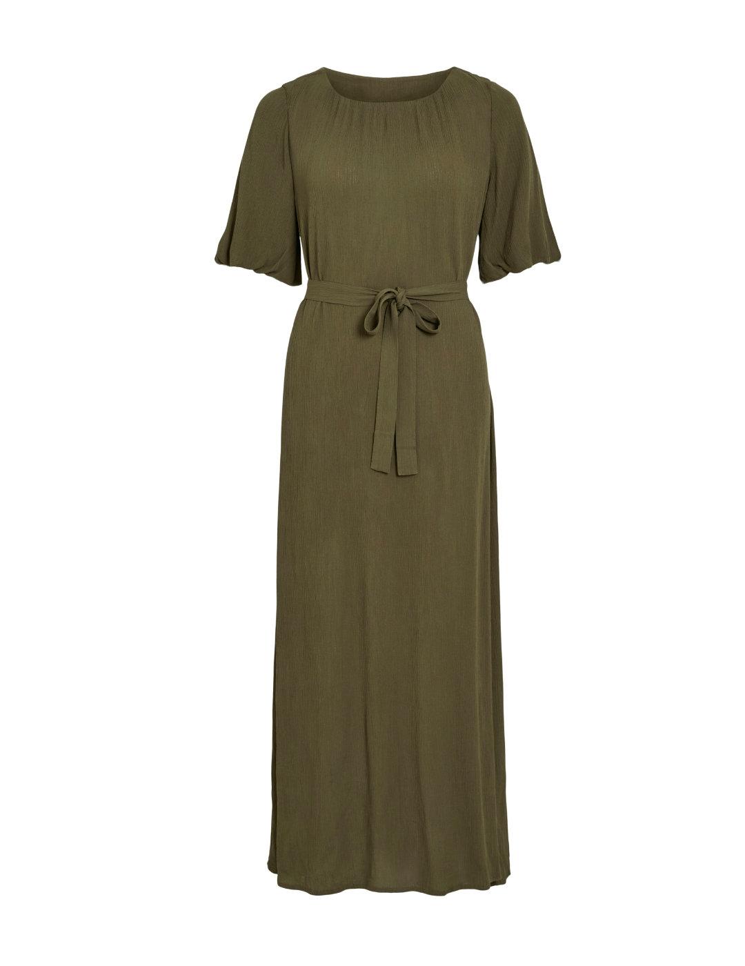Vestido Vila Paliva largo 2/4 verde militar lazo para mujer