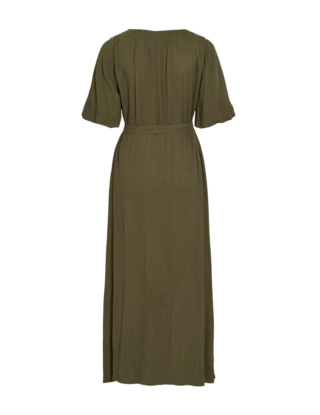 Vestido Vila Paliva largo 2/4 verde militar lazo para mujer