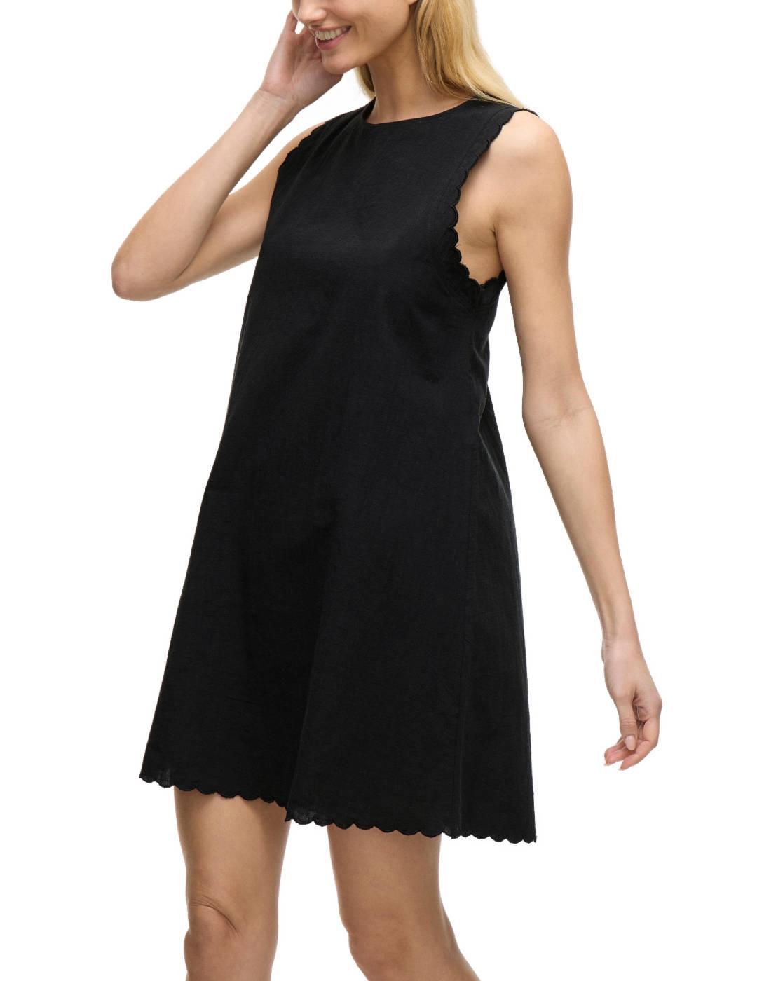 Vestido Vila Fernanda corto negro detalles bordados de mujer
