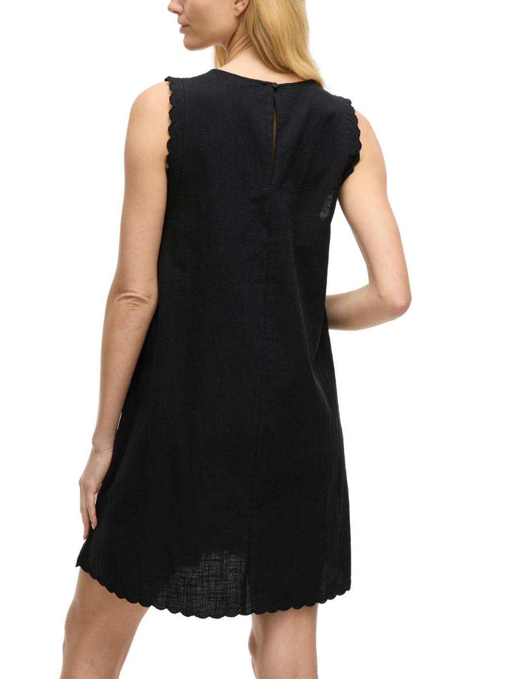 Vestido Vila Fernanda corto negro detalles bordados de mujer