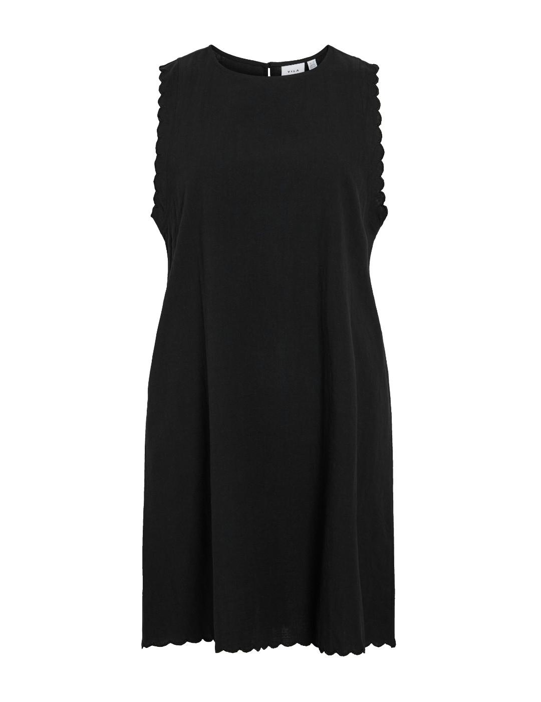 Vestido Vila Fernanda corto negro detalles bordados de mujer