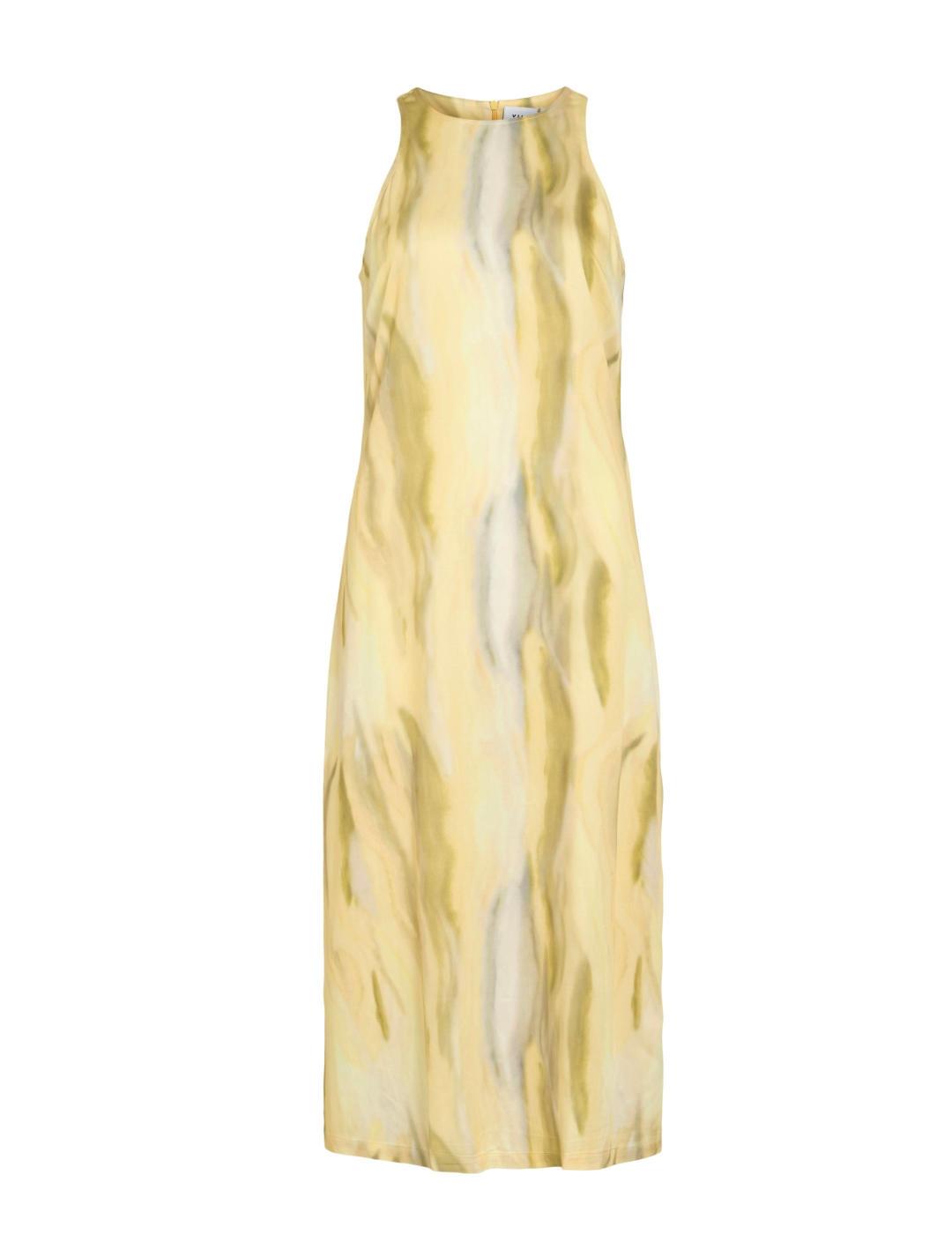 Vestido Vila Murina midi amarillo marmolado sisa para mujer