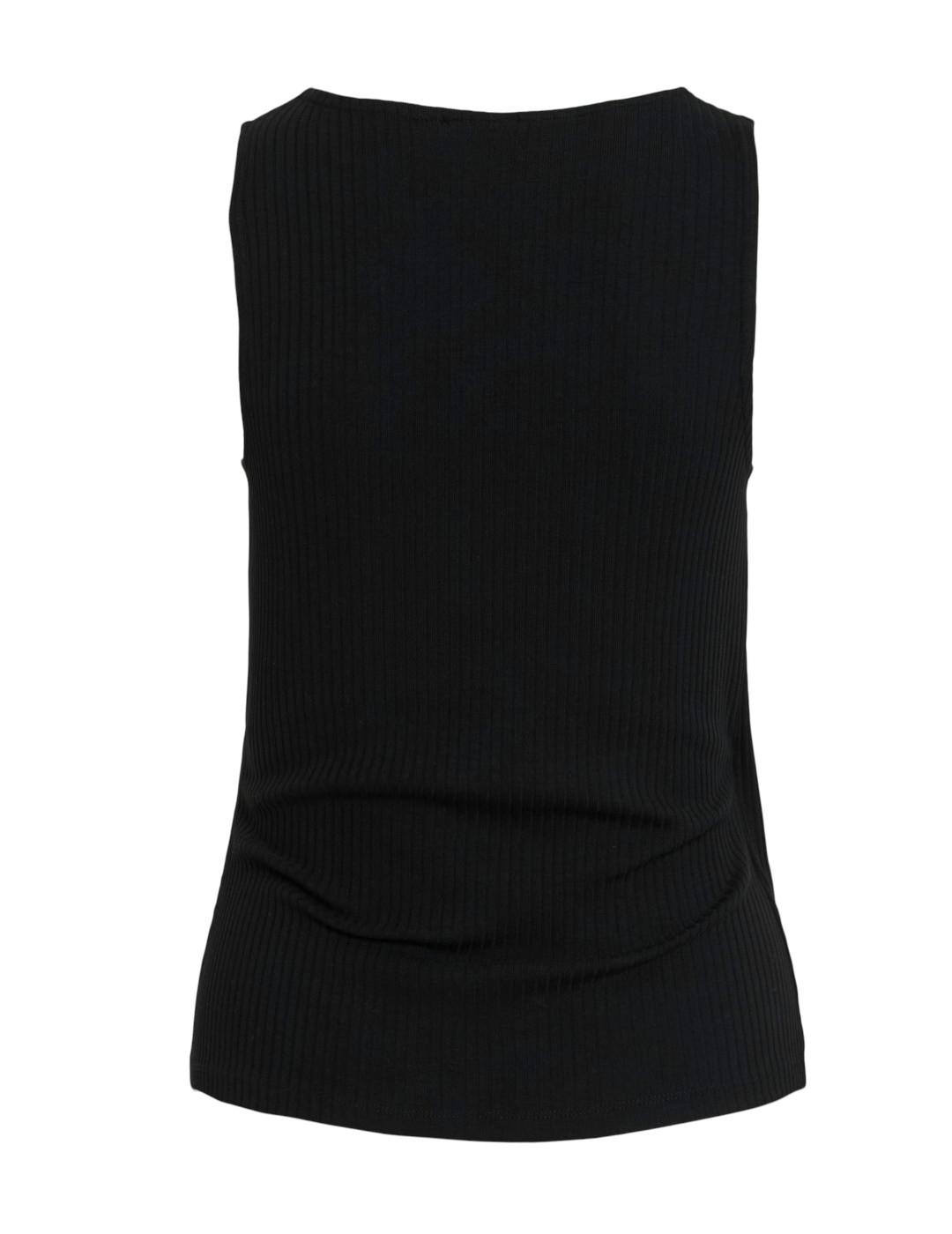 Camiseta Vila Nimeo negra sisa cuello V acanalada para mujer