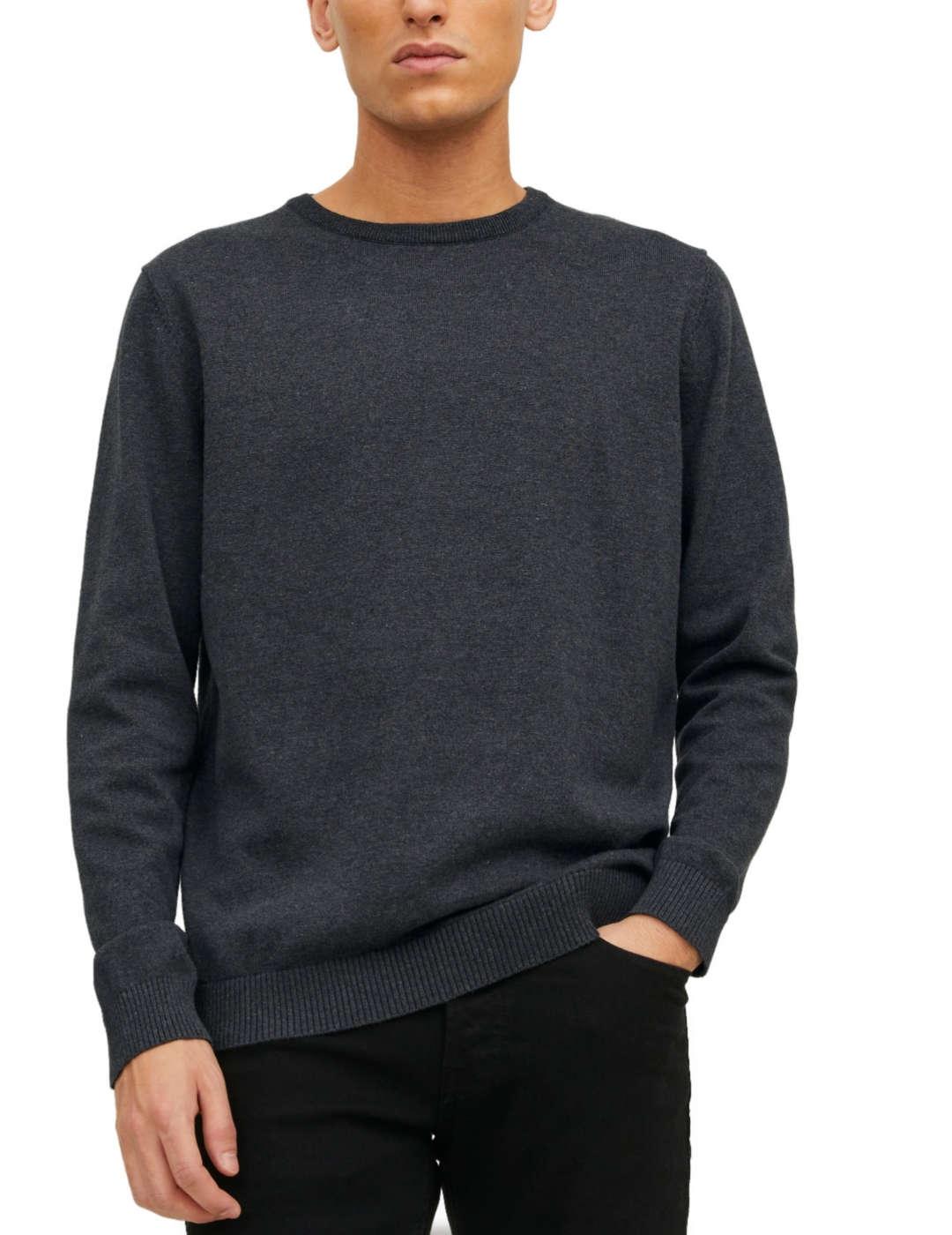 Jersey Jack&Jones Basic gris oscuro cuello redondo de hombre