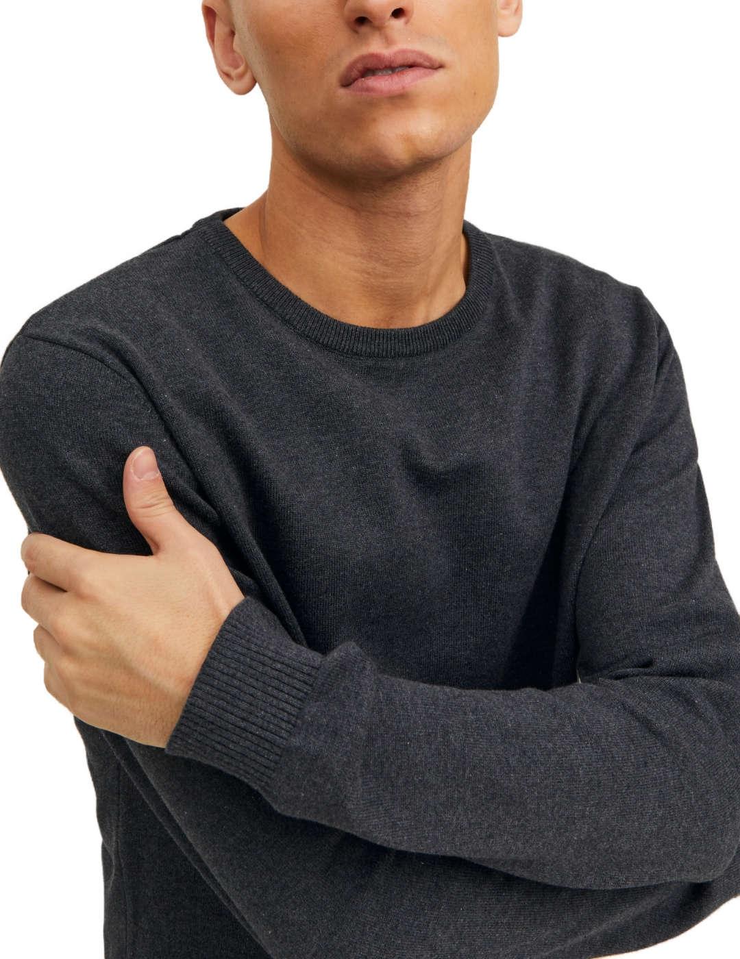 Jersey Jack&Jones Basic gris oscuro cuello redondo de hombre