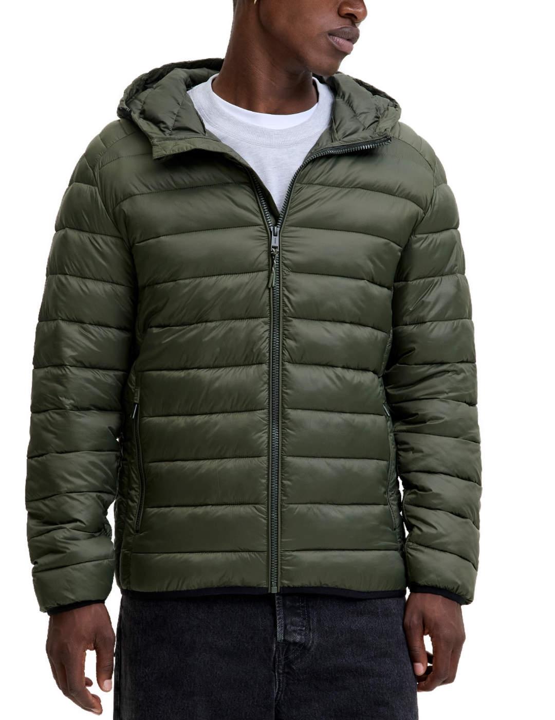 Plumón Jack&Jones Bradley verde acolchada capucha de hombre