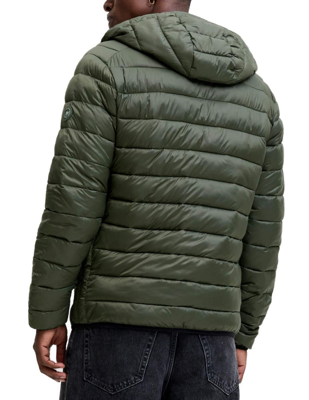 Plumón Jack&Jones Bradley verde acolchada capucha de hombre