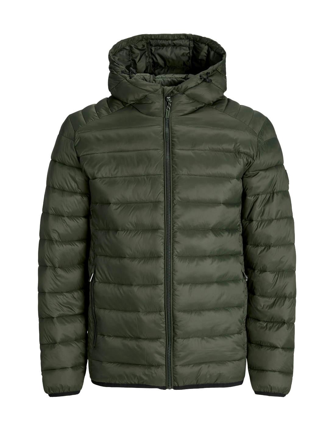 Plumón Jack&Jones Bradley verde acolchada capucha de hombre