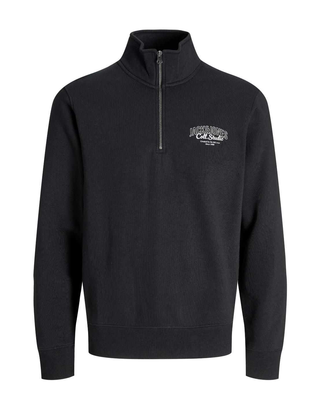 Sudadera Jack&Jones Makoto negra zip sin capucha para hombre