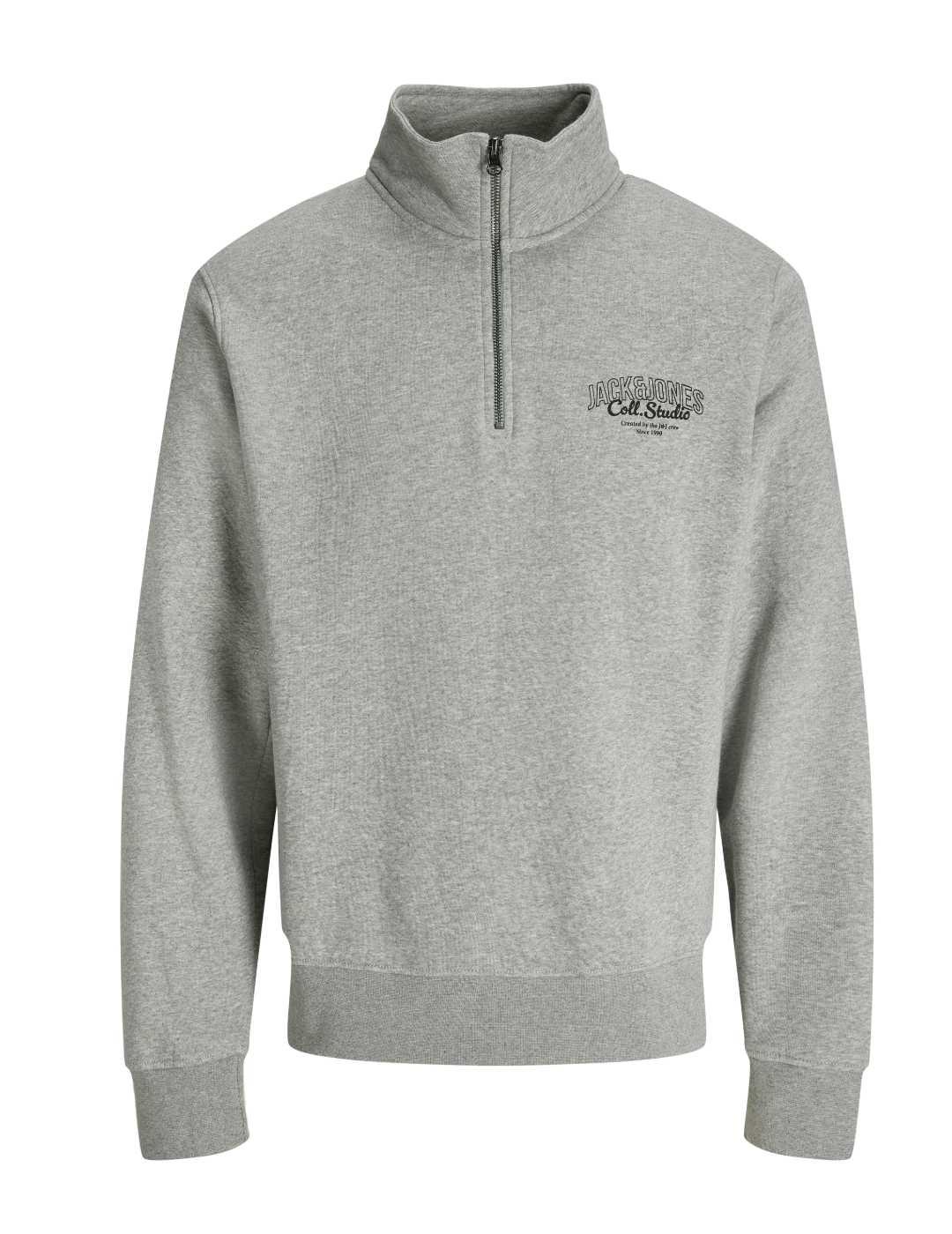 Sudadera Jack&Jones Makoto gris zip sin capucha de hombre