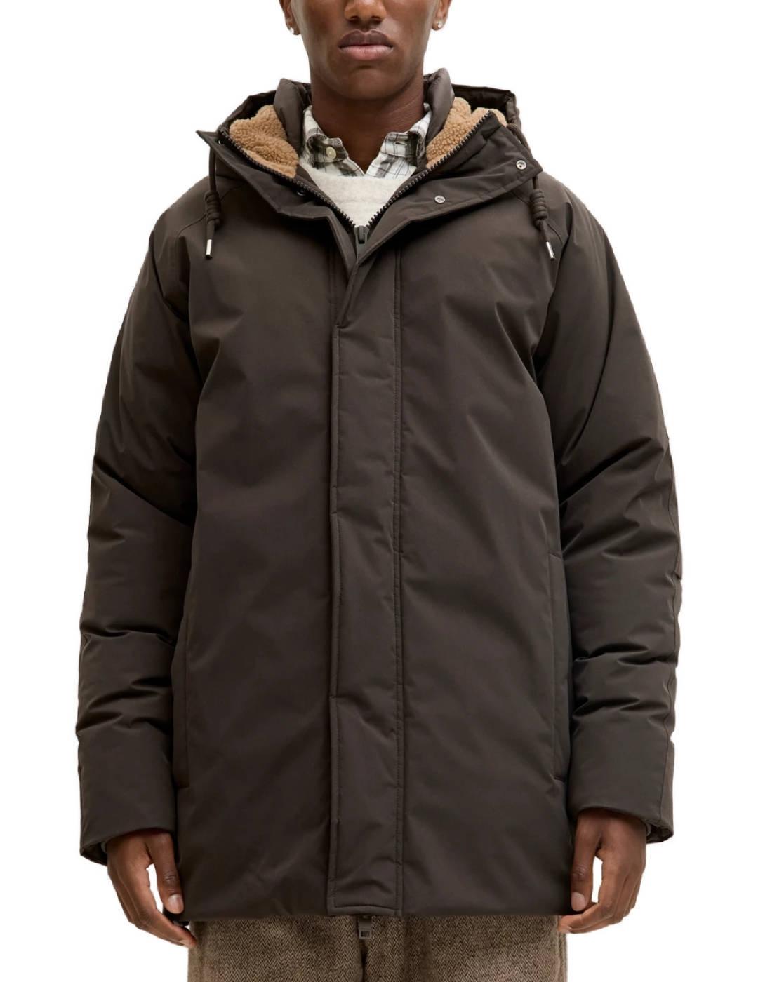 Parka Jack&Jones Wood con capucha ajustable marrón de hombre