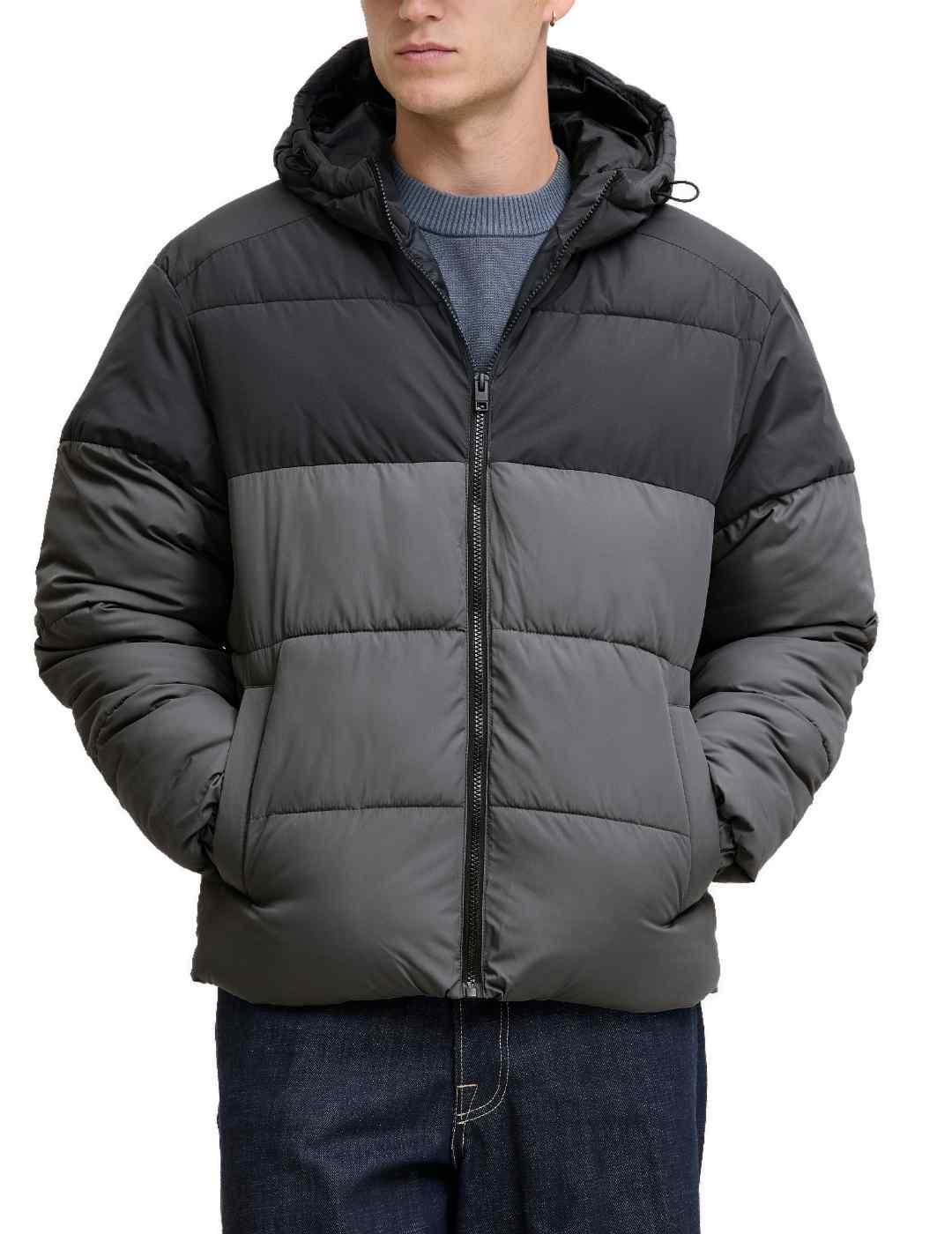 Plumón Jack&Jones Maze gris con capucha para hombre