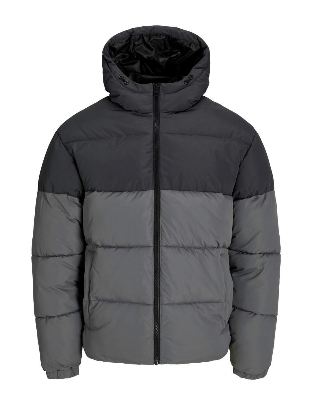 Plumón Jack&Jones Maze gris con capucha para hombre