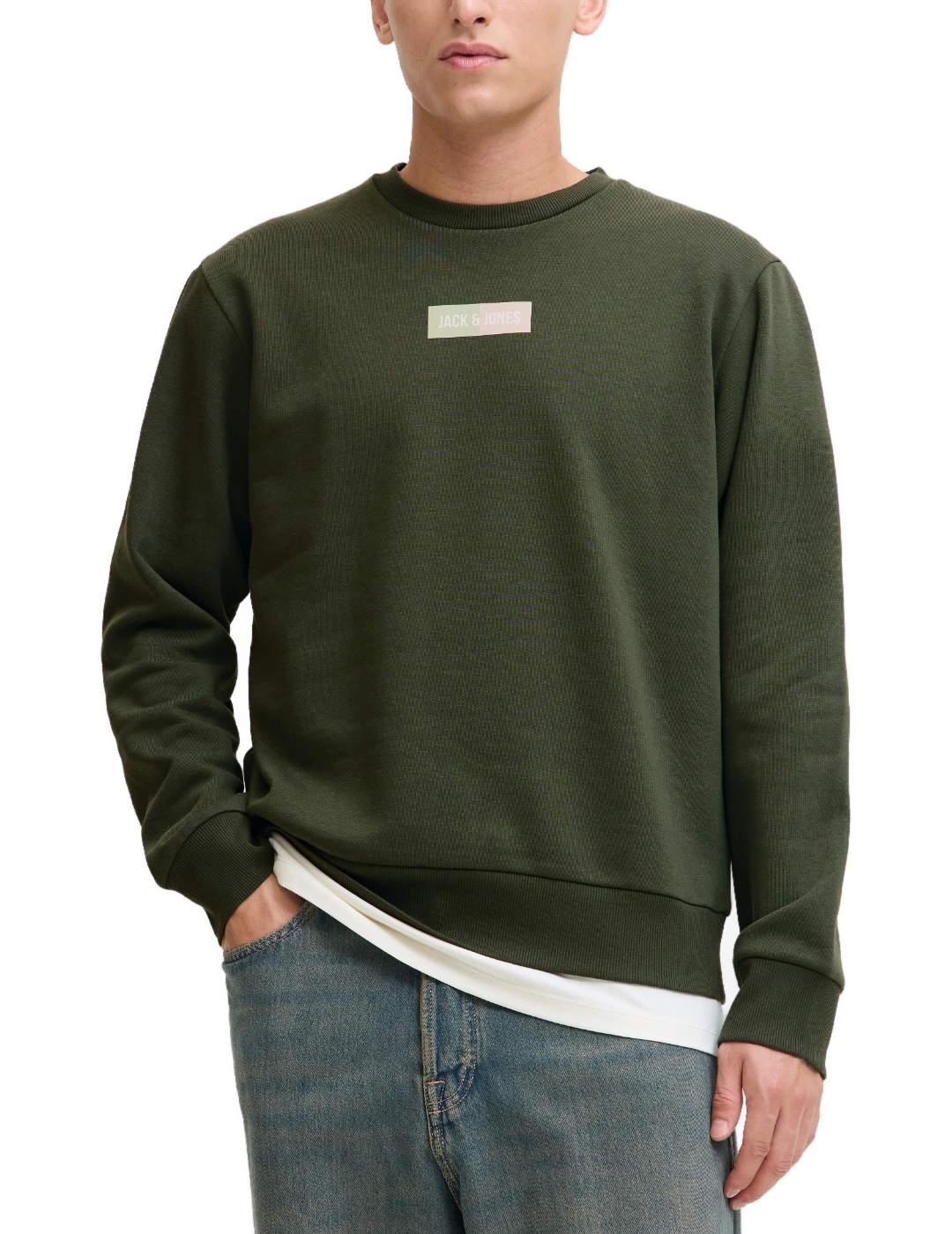 Sudadera Jack & Jones Pan verde oscuro minilogo para hombre