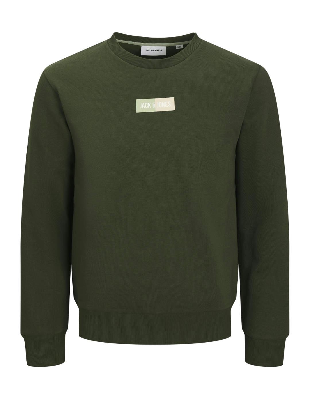 Sudadera Jack & Jones Pan verde oscuro minilogo para hombre