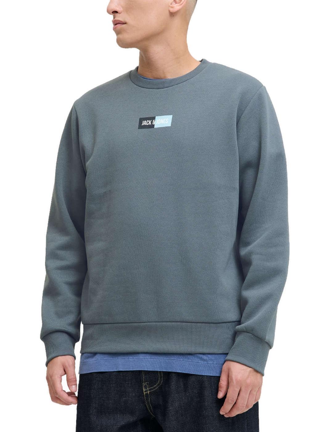 Sudadera Jack & Jones Pan azul grisáceo minilogo para hombre