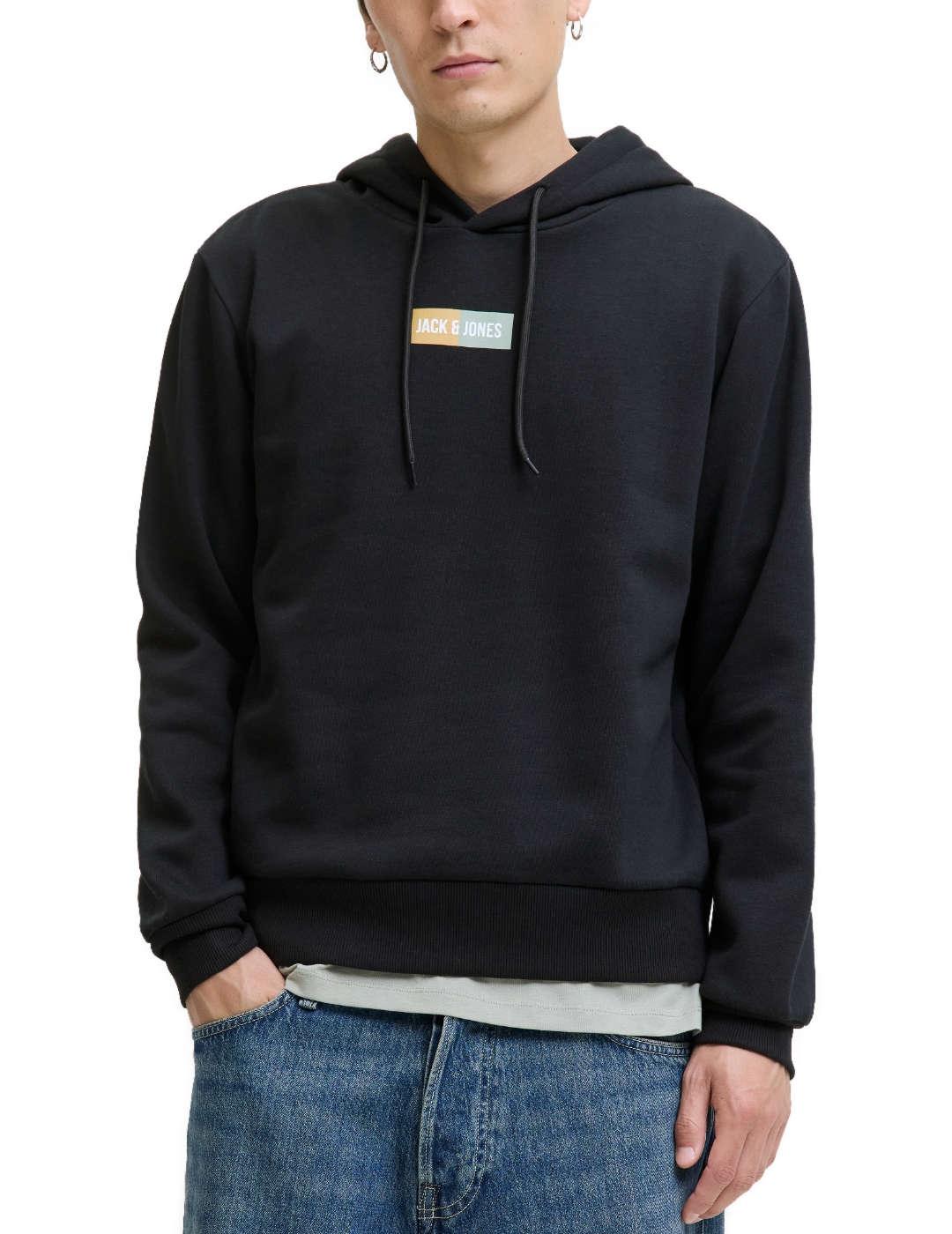 Sudadera Jack&Jones Pan negra con capucha de hombre