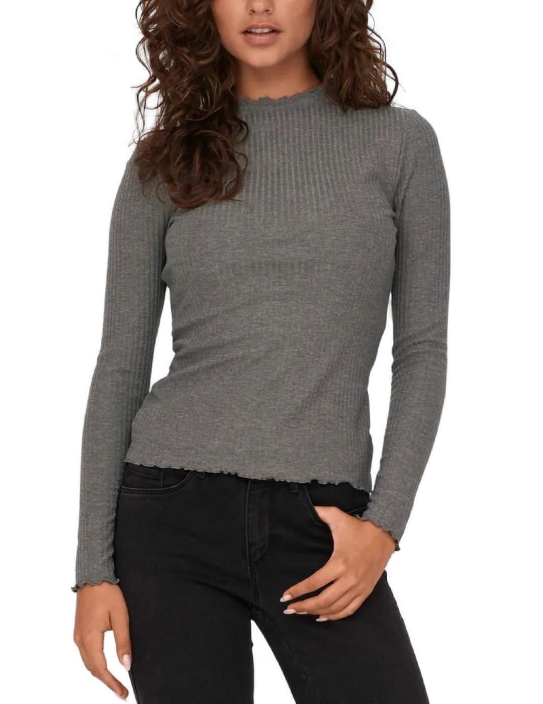 Camiseta Only Emma gris medio cuello perkins para mujer