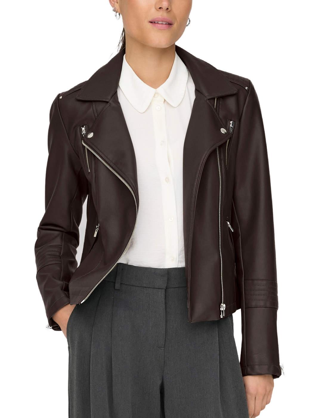 Cazadora Only Gemma biker marrón chocolate para mujer