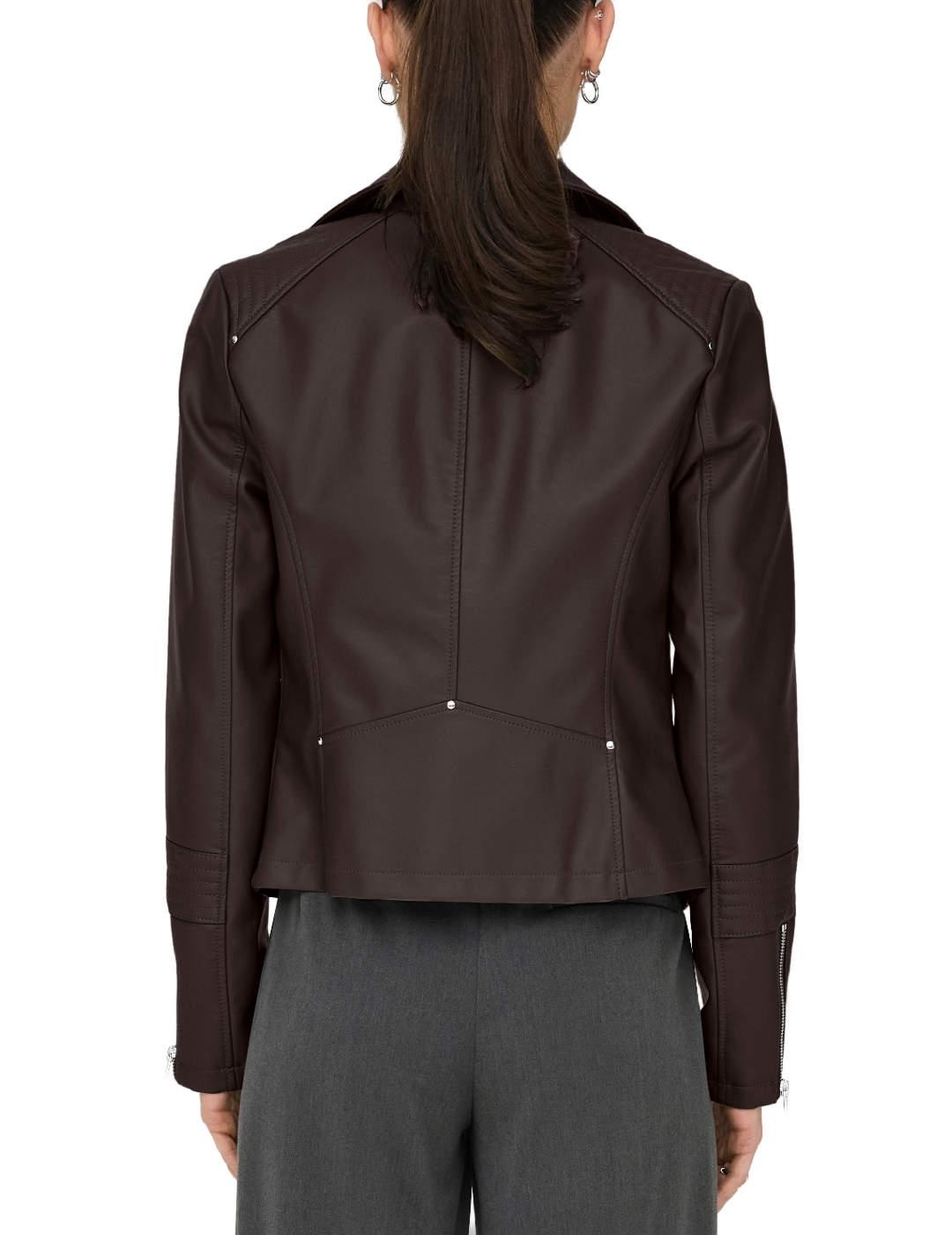 Cazadora Only Gemma biker marrón chocolate para mujer
