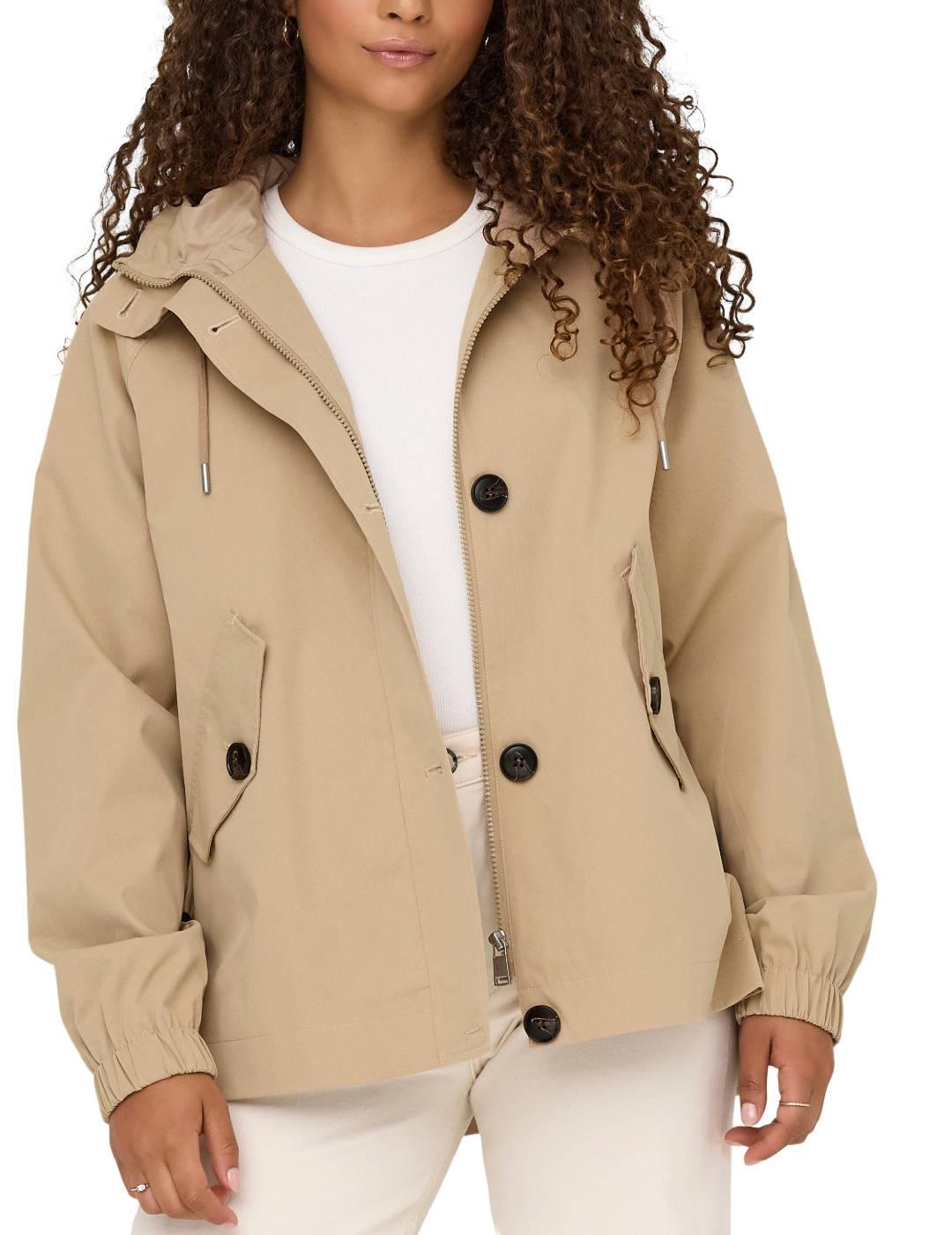 Chaqueta Only Noa beige capucha botones para mujer