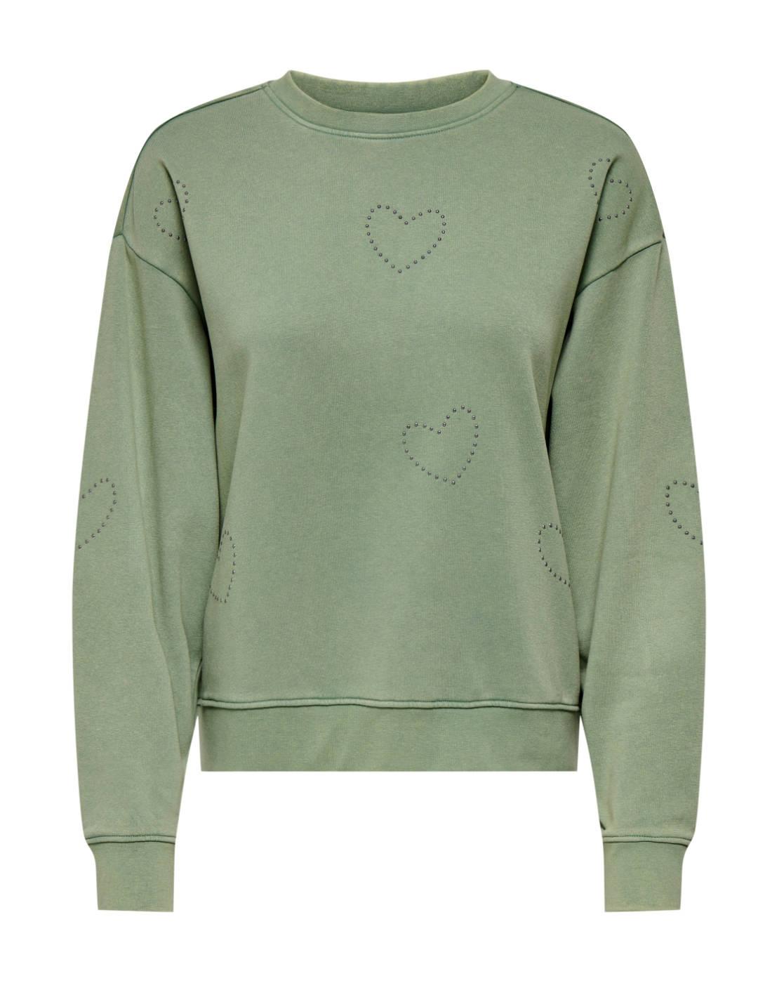 Sudadera Only Inda verde corazones brillos para mujer