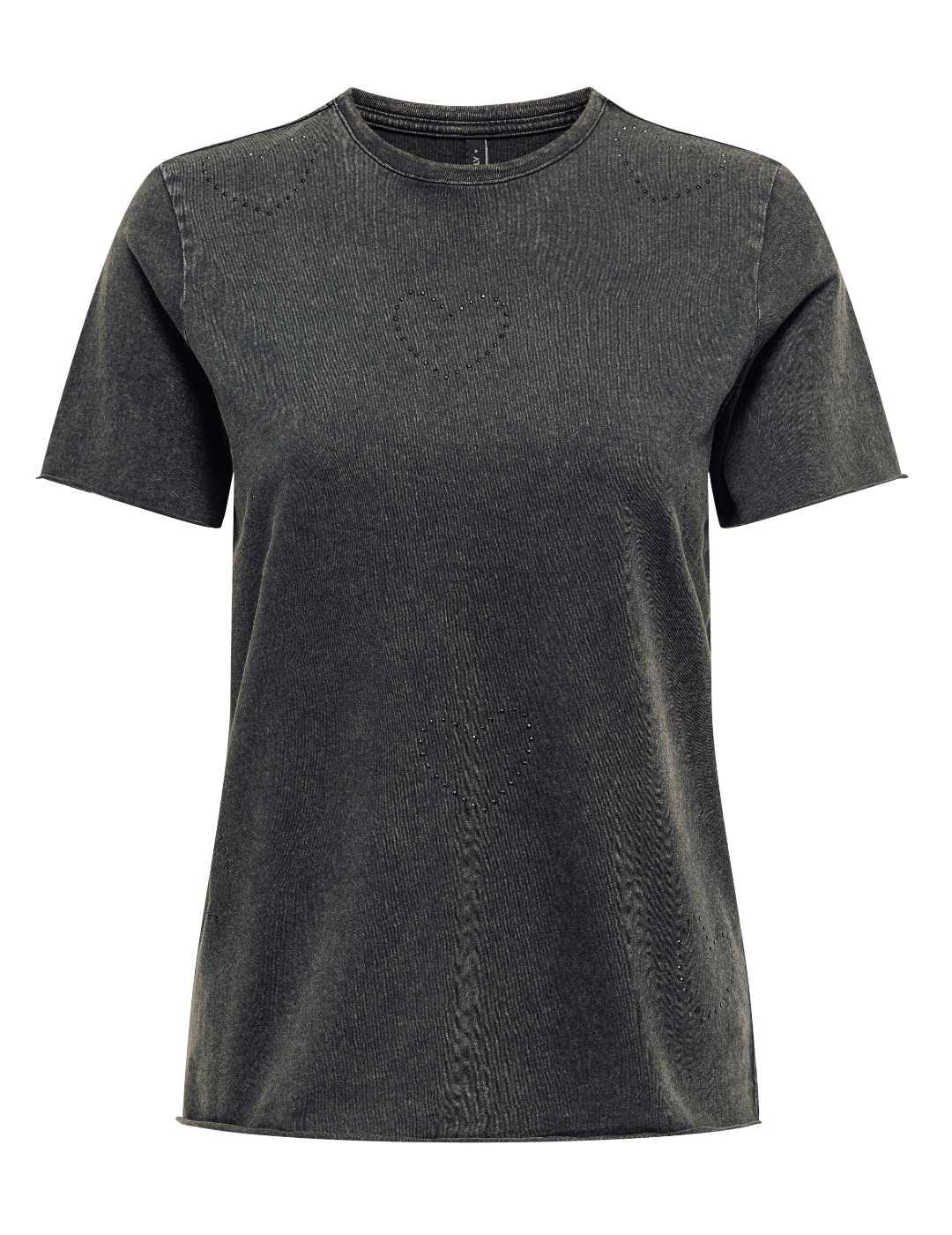 Camiseta Only Lucy negra corazones brillos de mujer