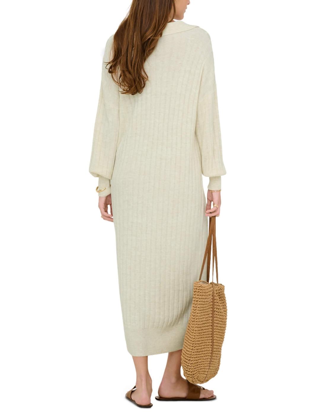 Vestido Only Tessa largo crudo scote en V manga larga mujer