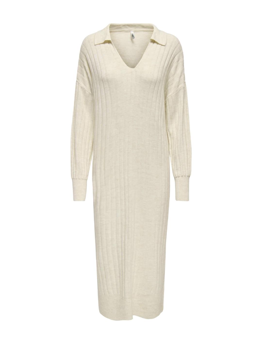 Vestido Only Tessa largo crudo scote en V manga larga mujer