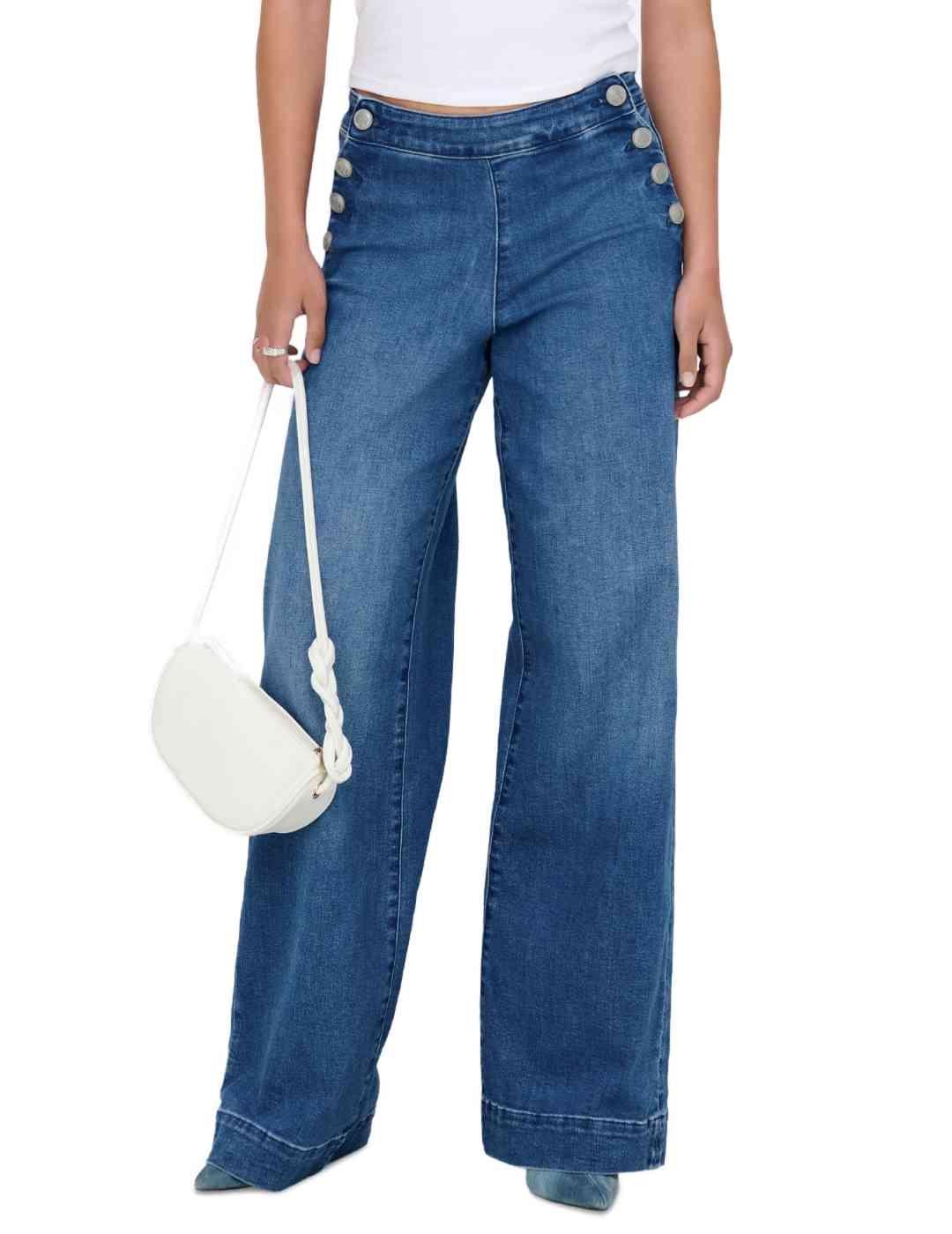 Vaquero Only Madison botón azul medio wide fit para mujer
