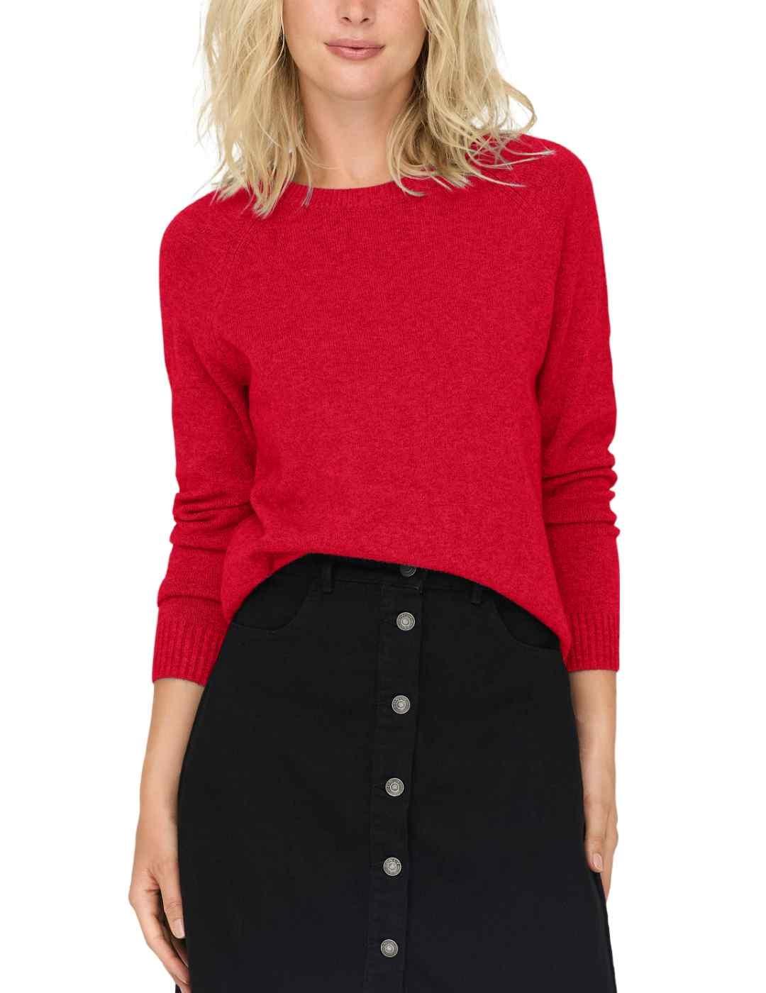 Jersey Only Lesly rojo de punto cuello redondo para mujer