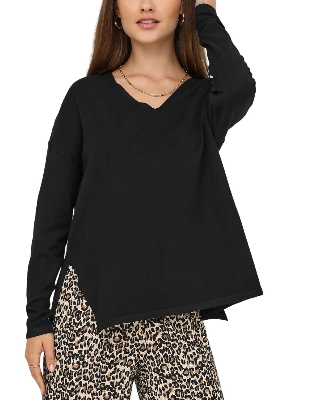 Jersey Only Amalio cuello pico negro manga larga de mujer
