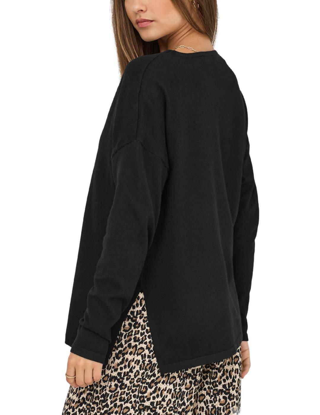 Jersey Only Amalio cuello pico negro manga larga de mujer