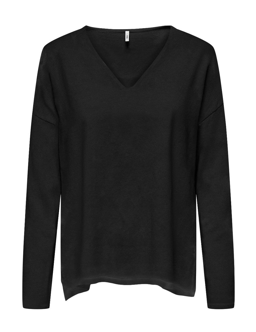 Jersey Only Amalio cuello pico negro manga larga de mujer