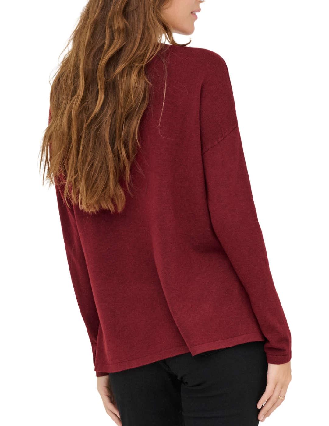 Jersey Only Amalio cuello pico granate manga larga de mujer