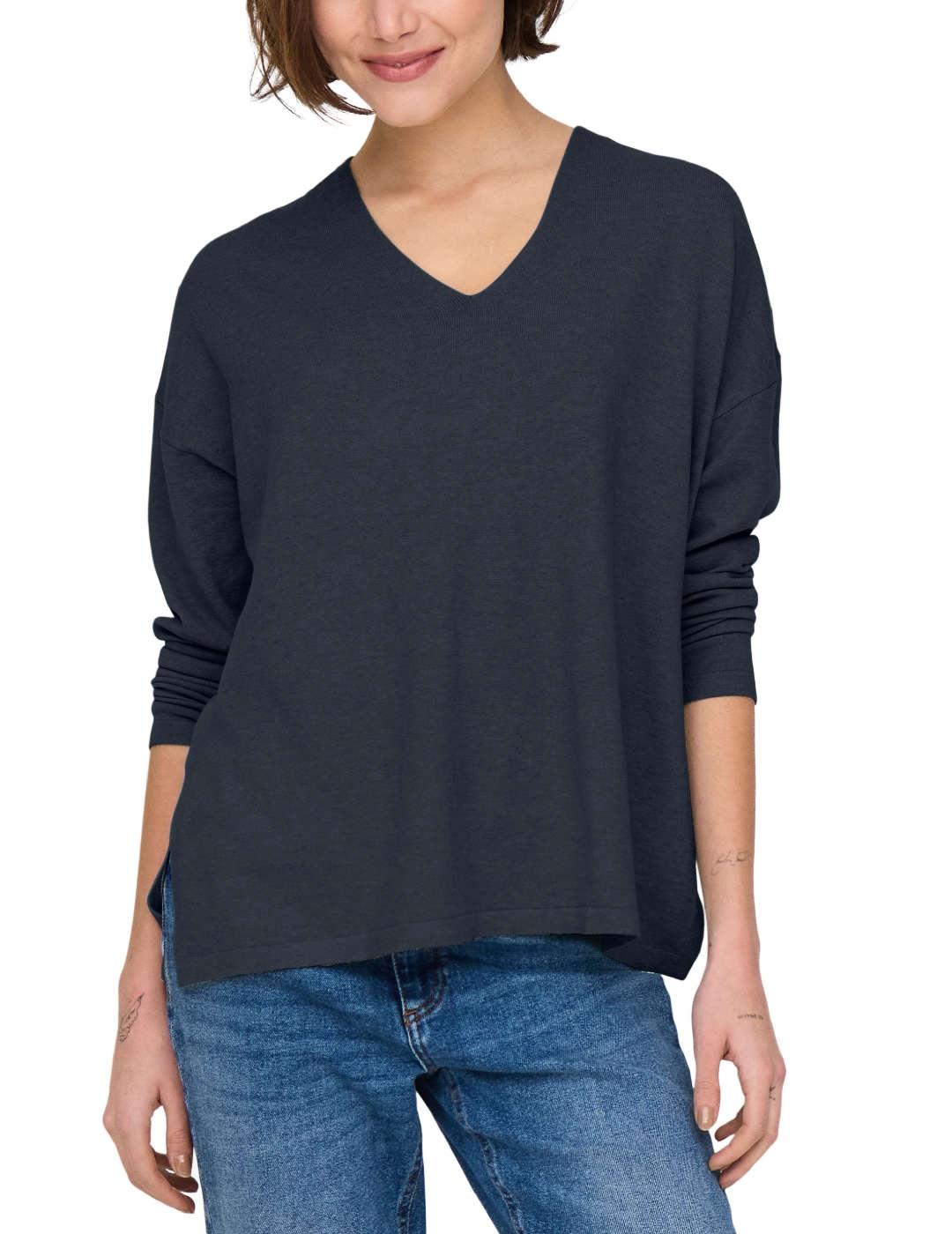 Jersey Only Amalio cuello pico azul manga larga de mujer