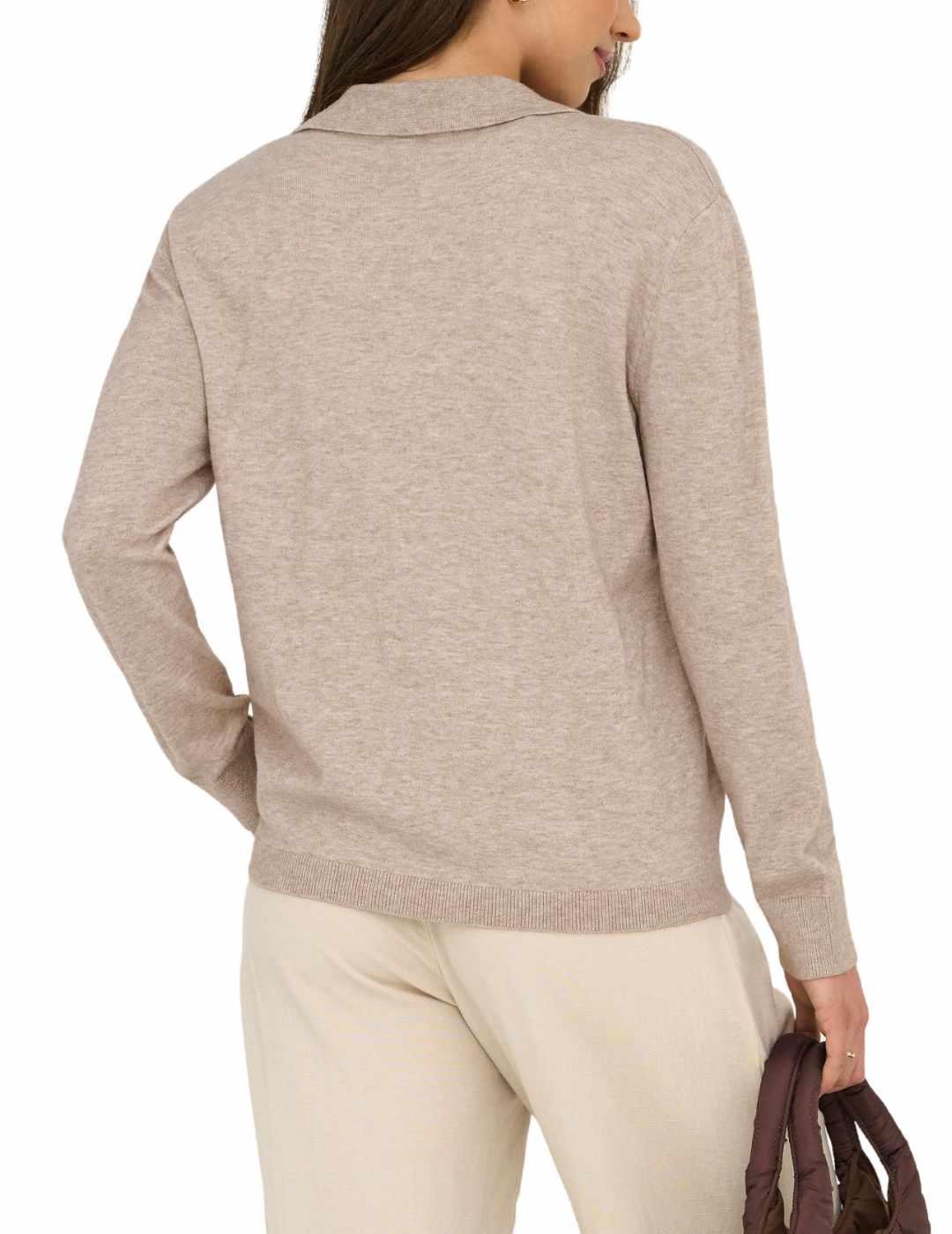 Polo Only Ibi de punto beige cuello camisero para mujer