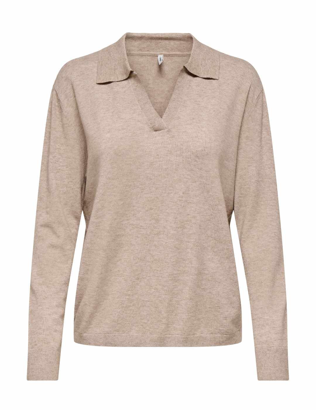 Polo Only Ibi de punto beige cuello camisero para mujer