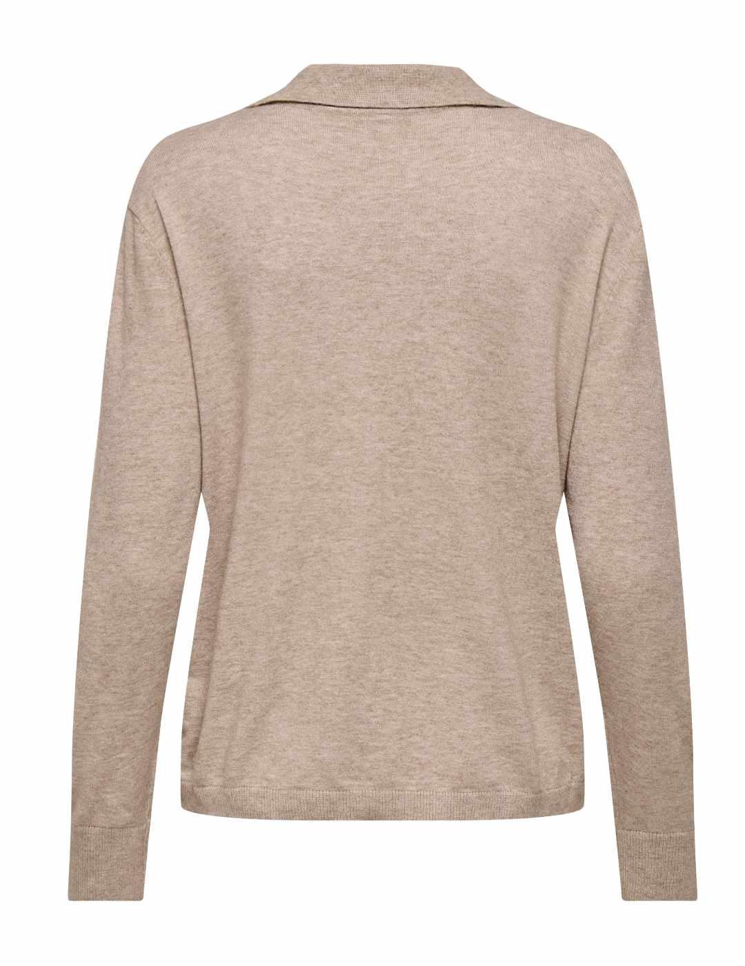Polo Only Ibi de punto beige cuello camisero para mujer