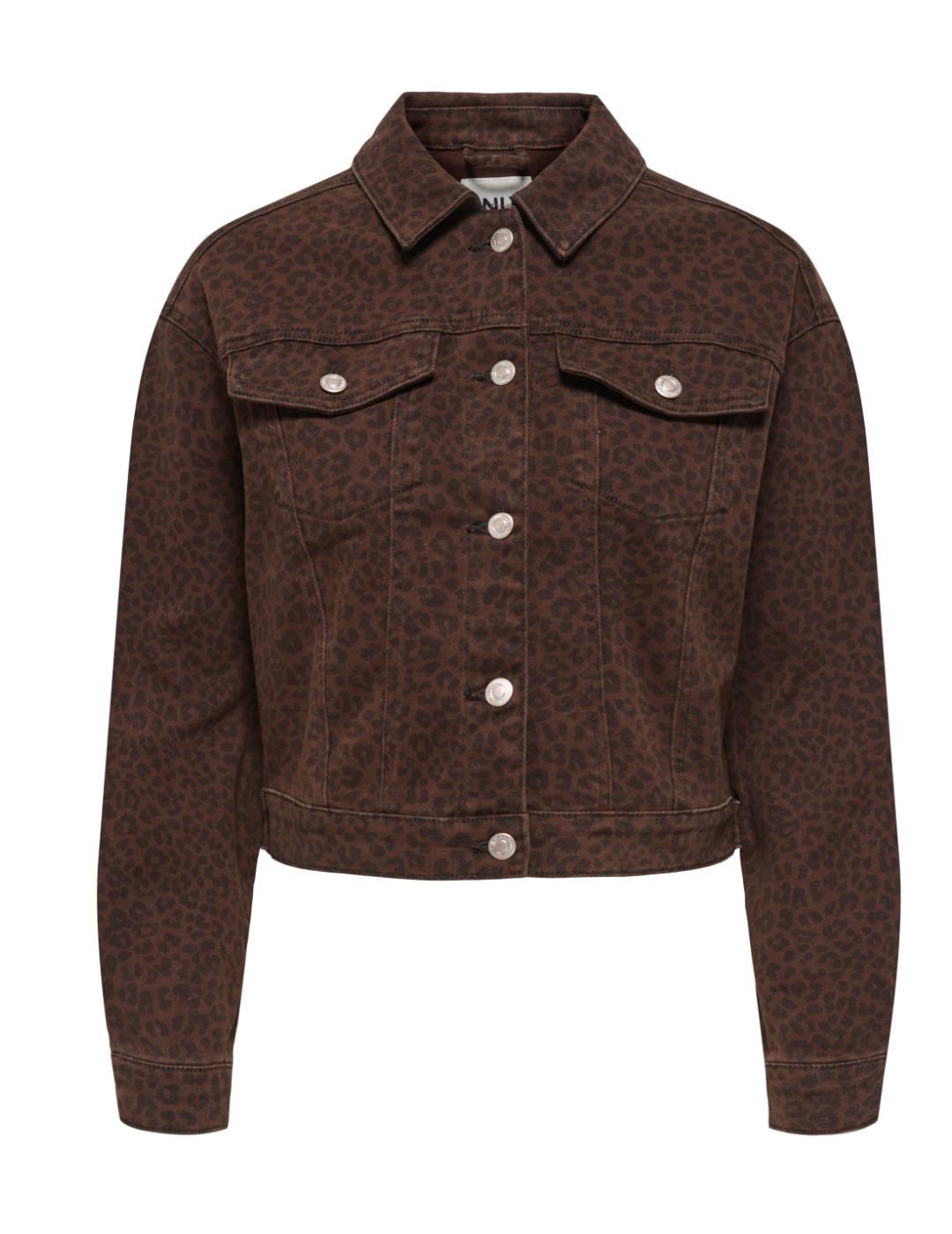 Chaqueta Only Anlie leopardo marrón tejido denim para mujer