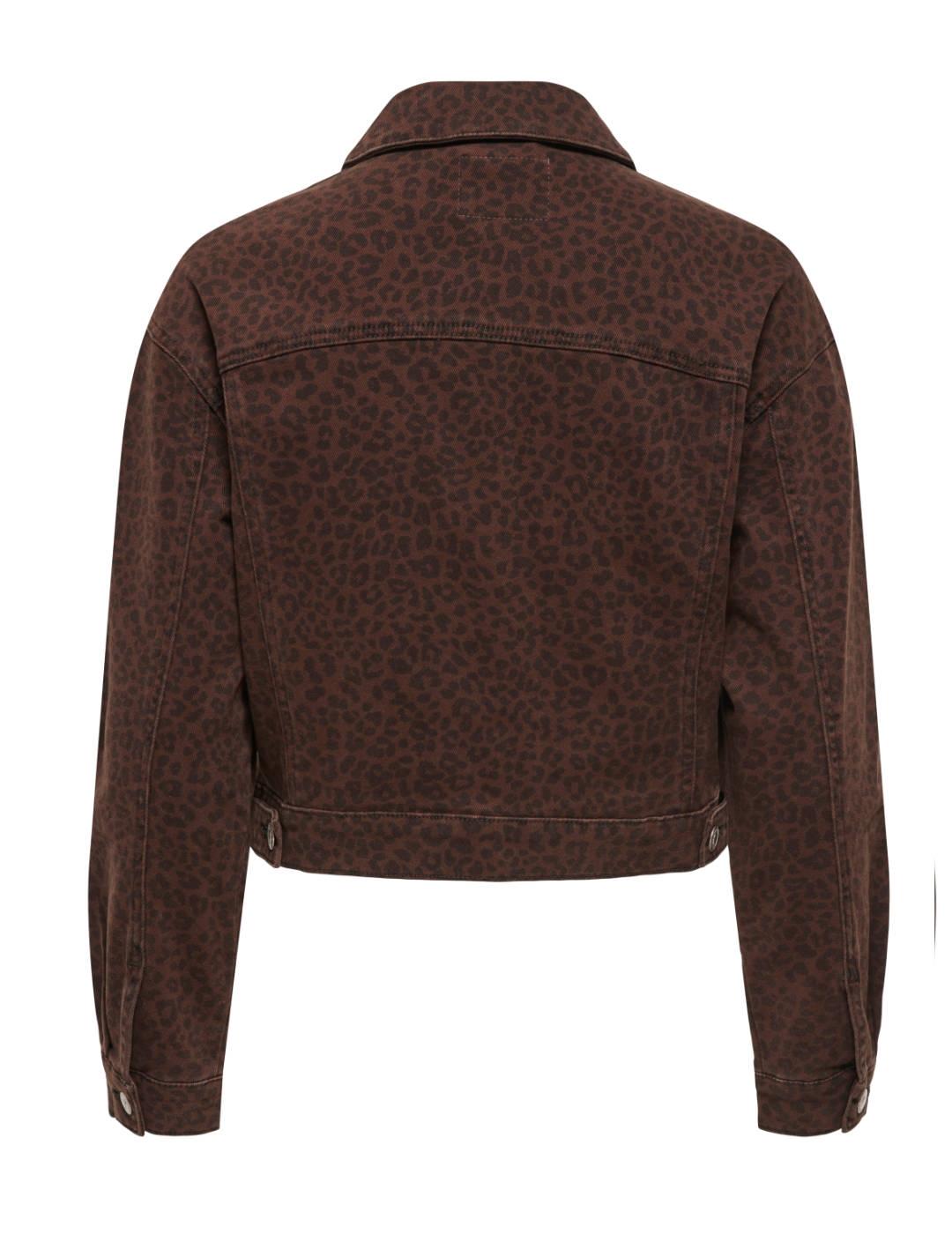 Chaqueta Only Anlie leopardo marrón tejido denim para mujer