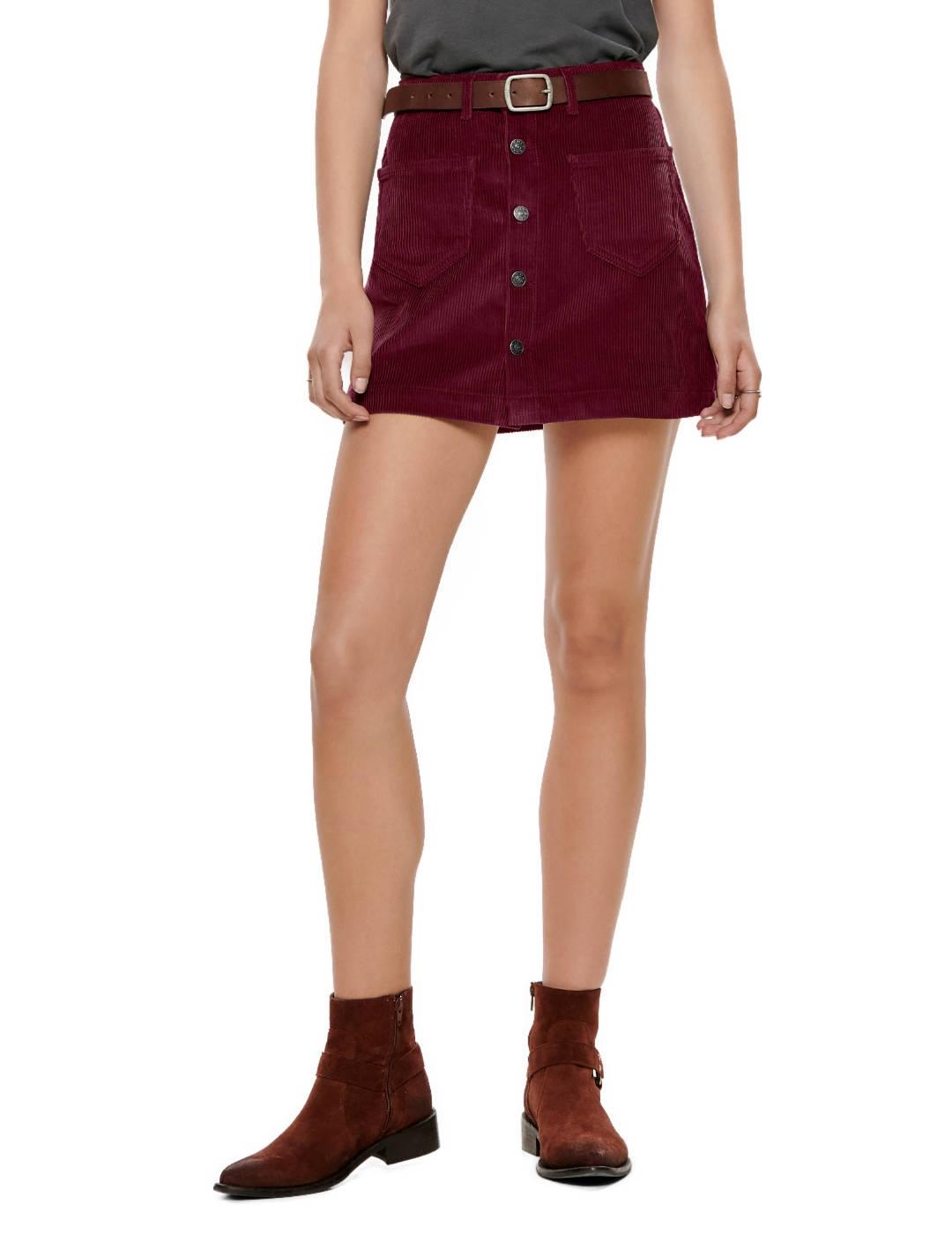 Falda Only Amazing pana granate de mujer-&