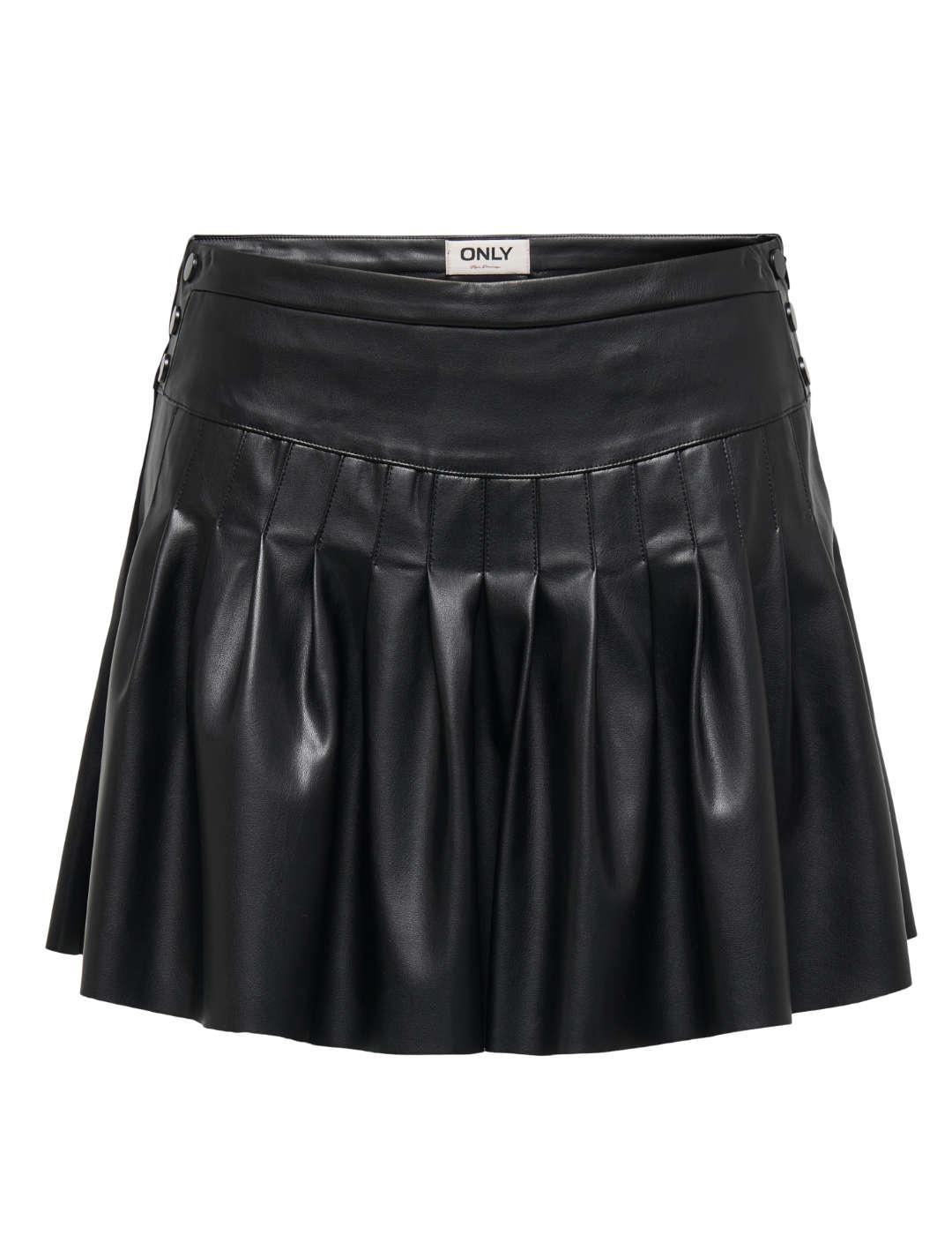 Falda Only Safira polipiel negra plisada con detalles mujer