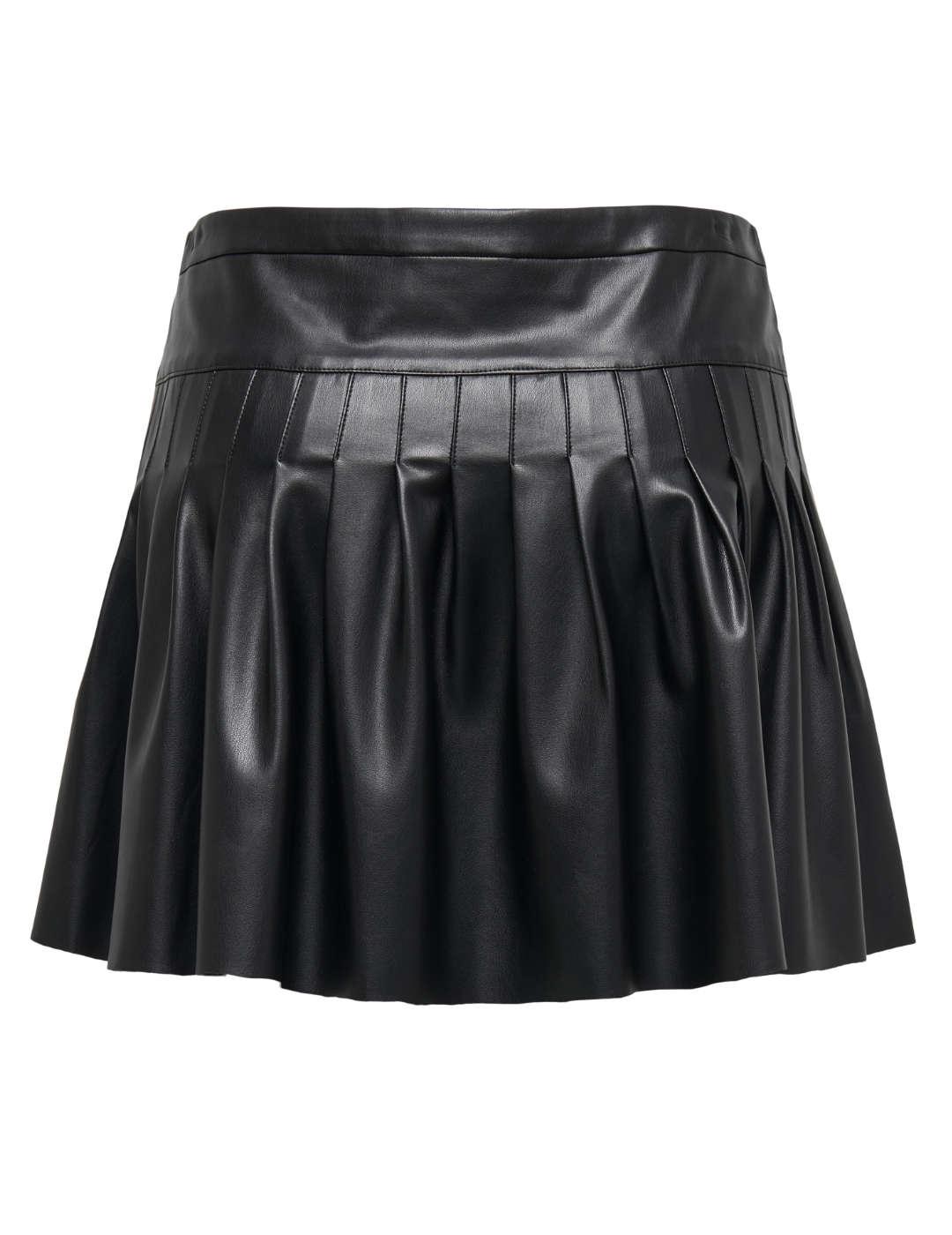Falda Only Safira polipiel negra plisada con detalles mujer