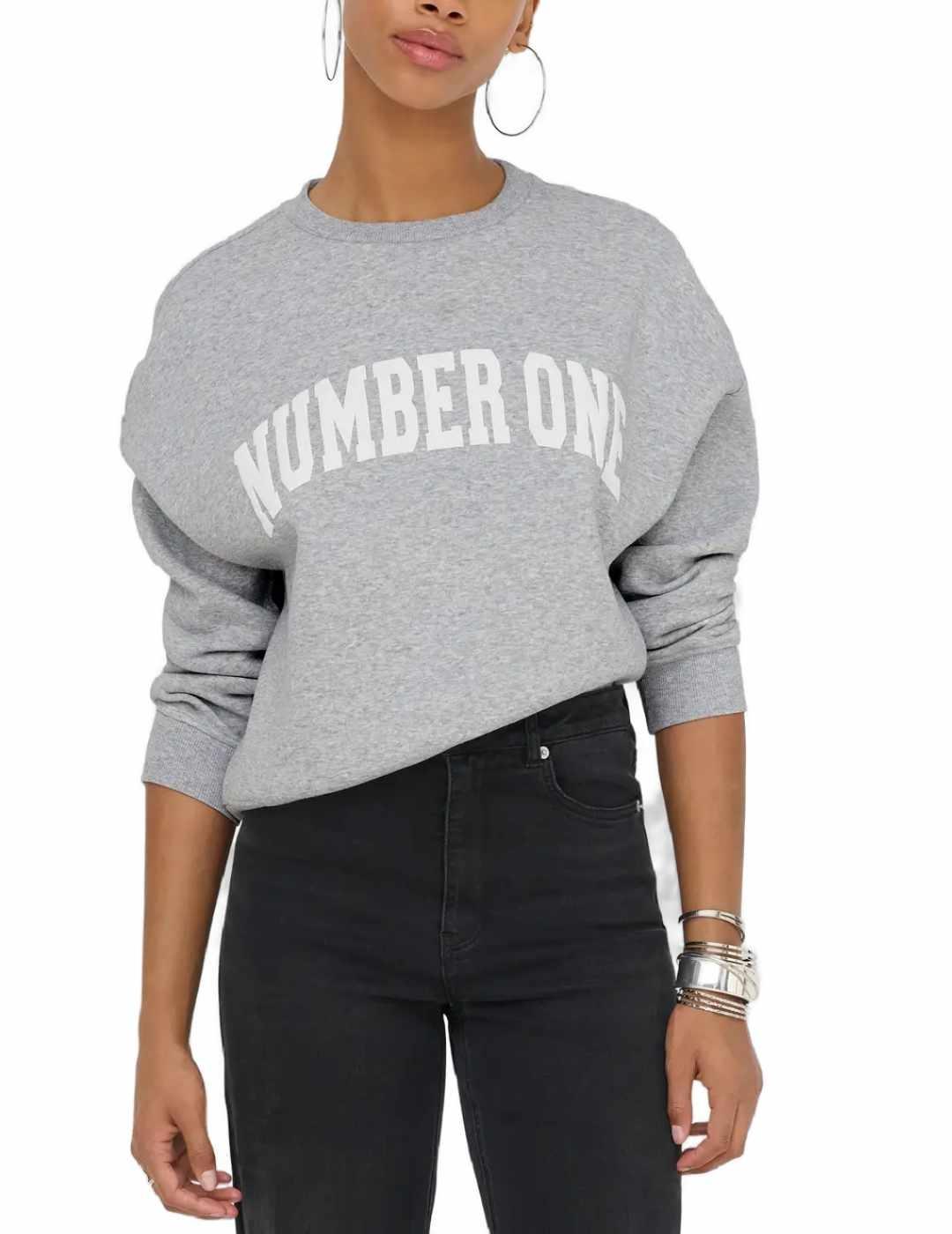 Sudadera Only Sweat gris jaspeado sin capucha para mujer