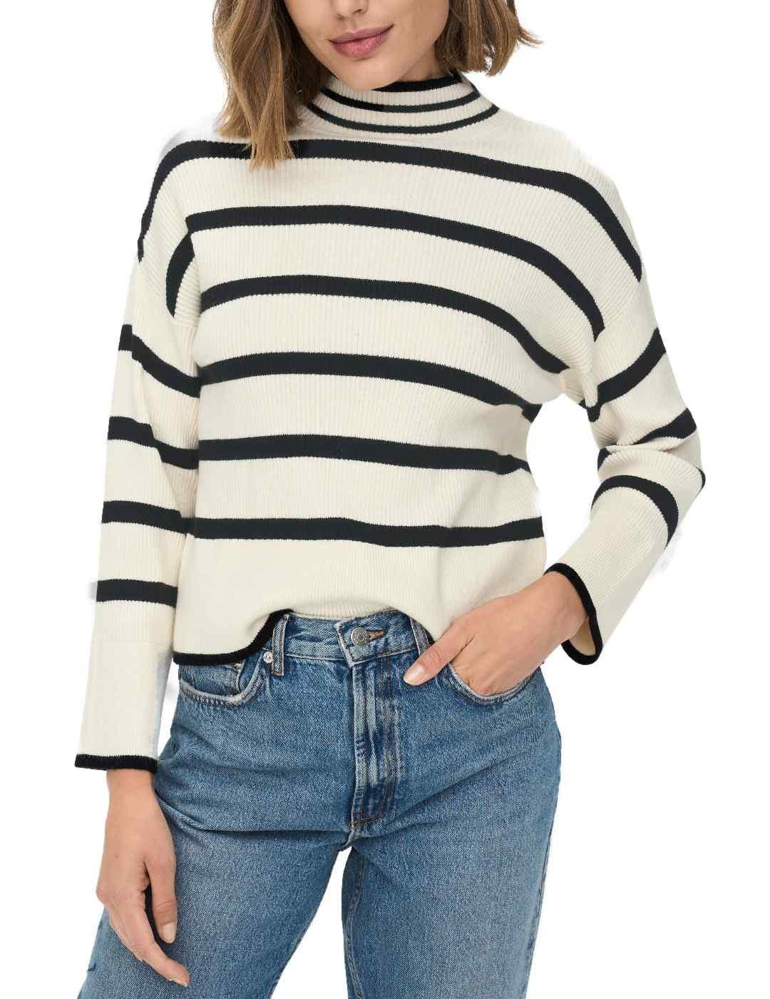 Jersey Only Ibi blanco rayas negras cuello perkins de mujer