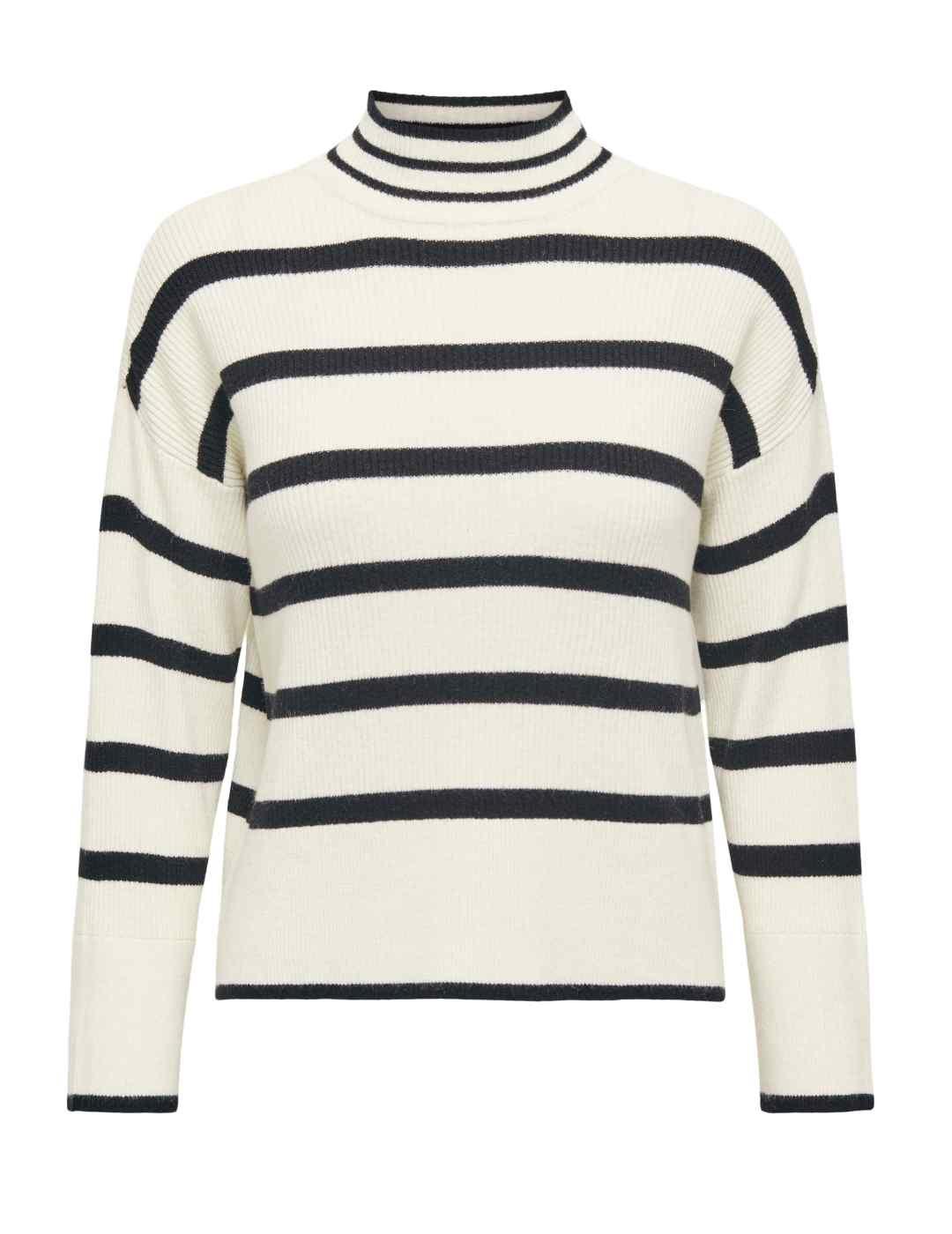Jersey Only Ibi blanco rayas negras cuello perkins de mujer