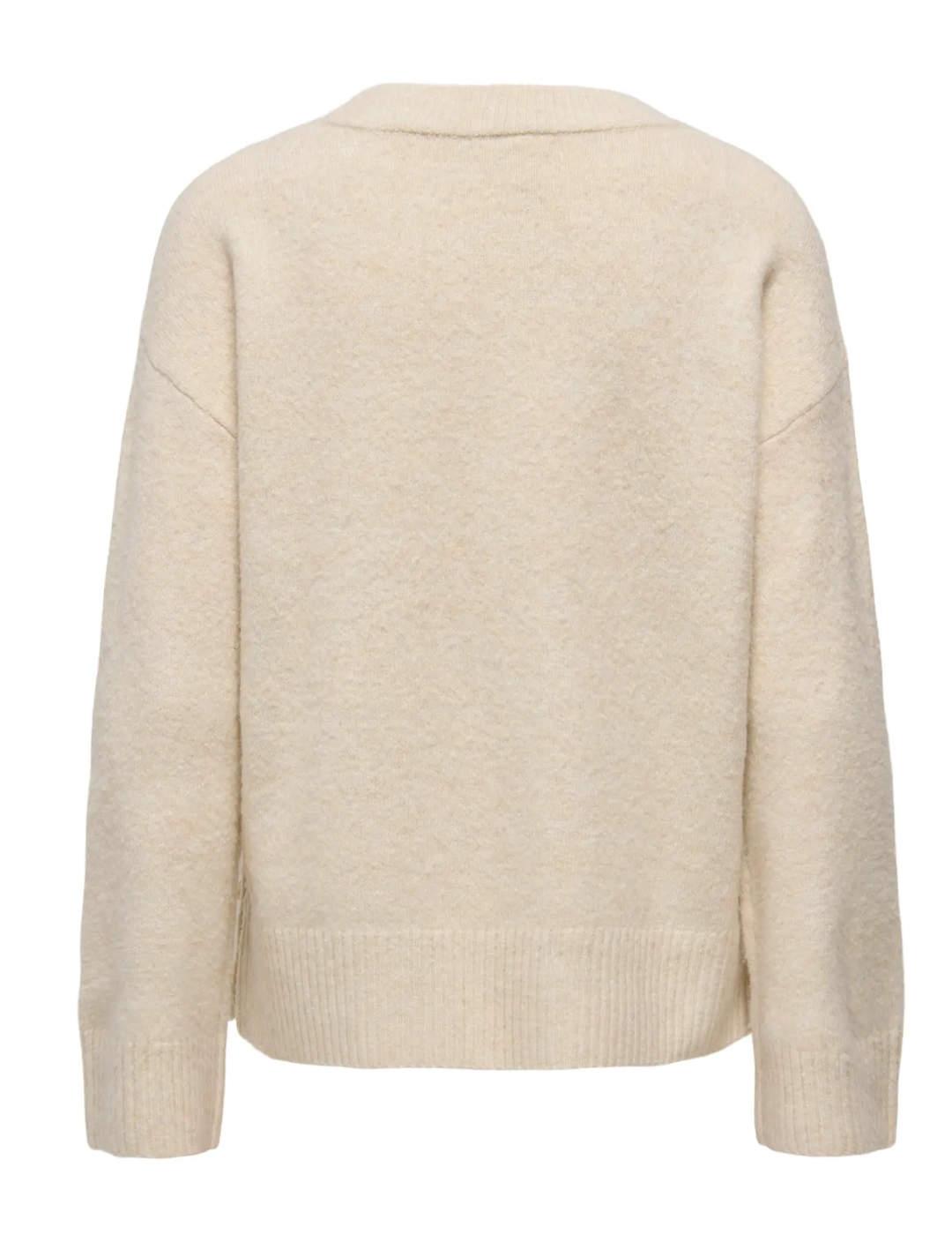 Jersey Only Rene beige cuello redondo con botones para mujer